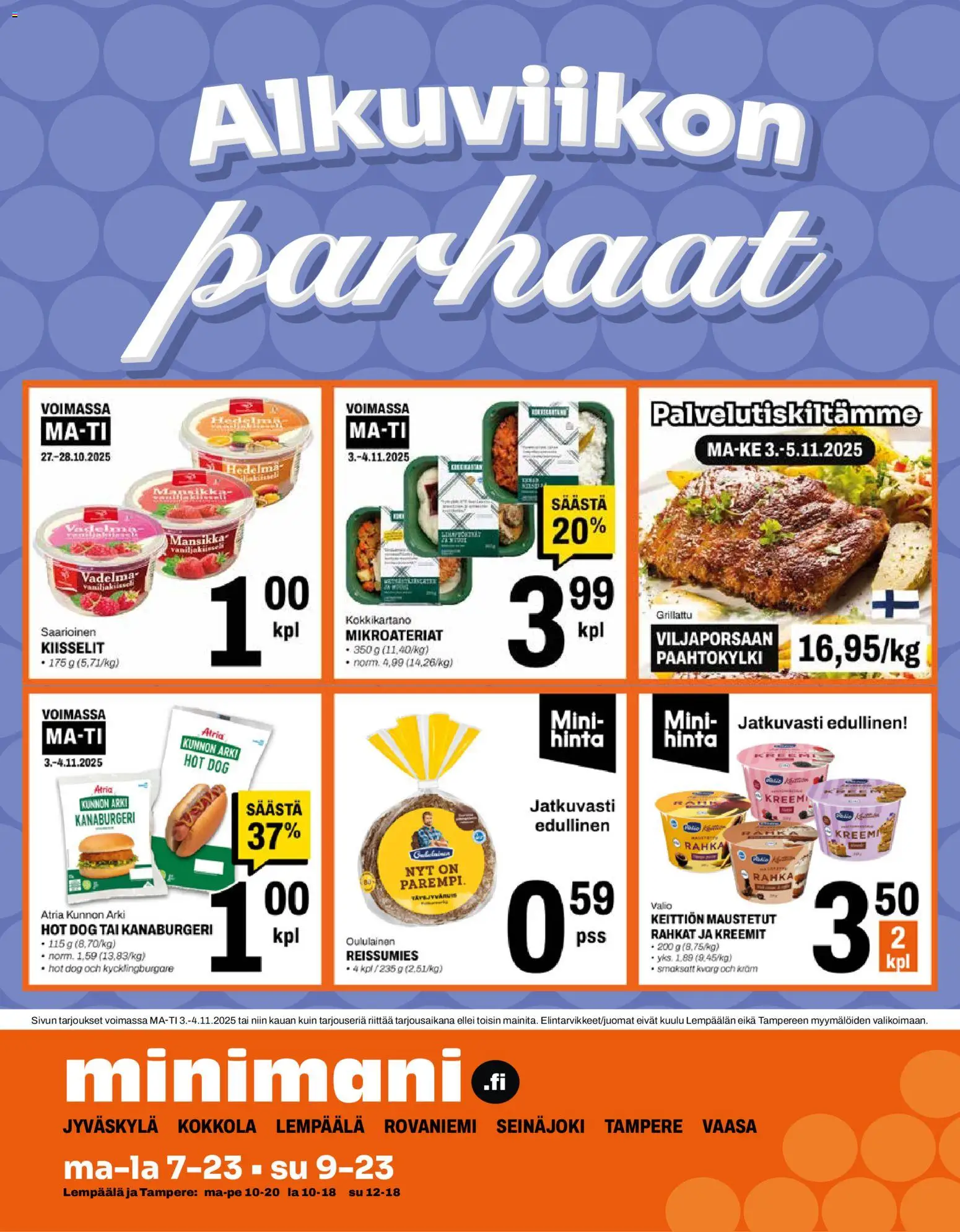 Minimani tarjoukset – voimassa 03.11.2025 alkaen | Sivu: 1 | Tuotteet: Vadelma, Hot dog