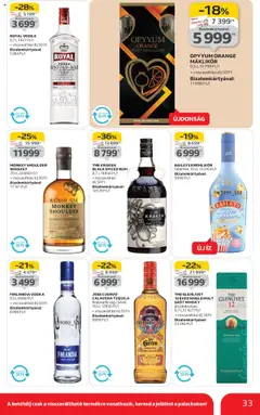 Auchan Akciós újság - amely érvényes a következő dátumtól: 16.10.2025 | Oldal: 33 | Termékek: Whiskey, Rum, Popcorn, Vodka