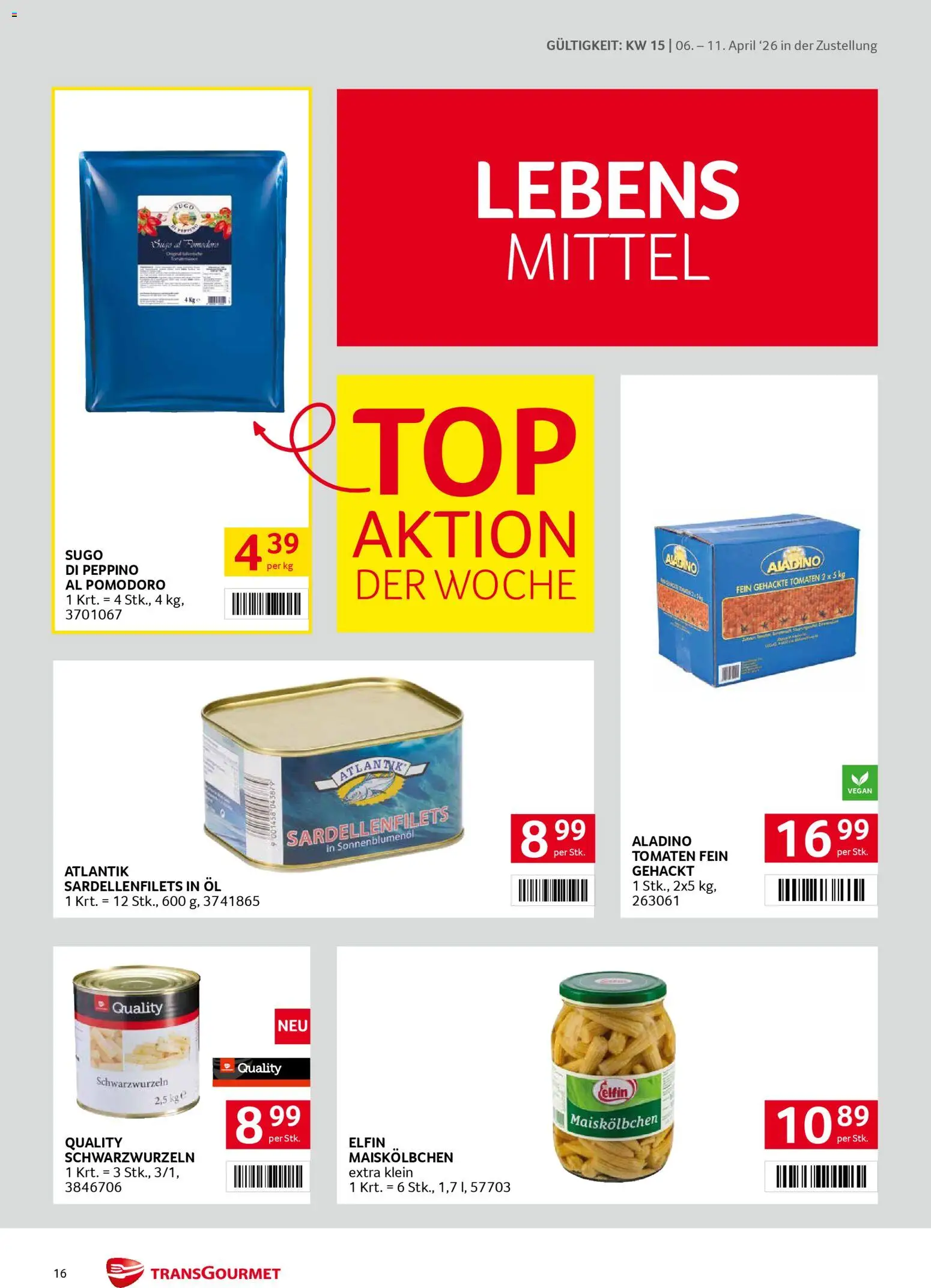 Transgourmet Zustellaktion gültig ab 06.04.2026 | Seite: 16 | Produkte: Öl, Tomaten
