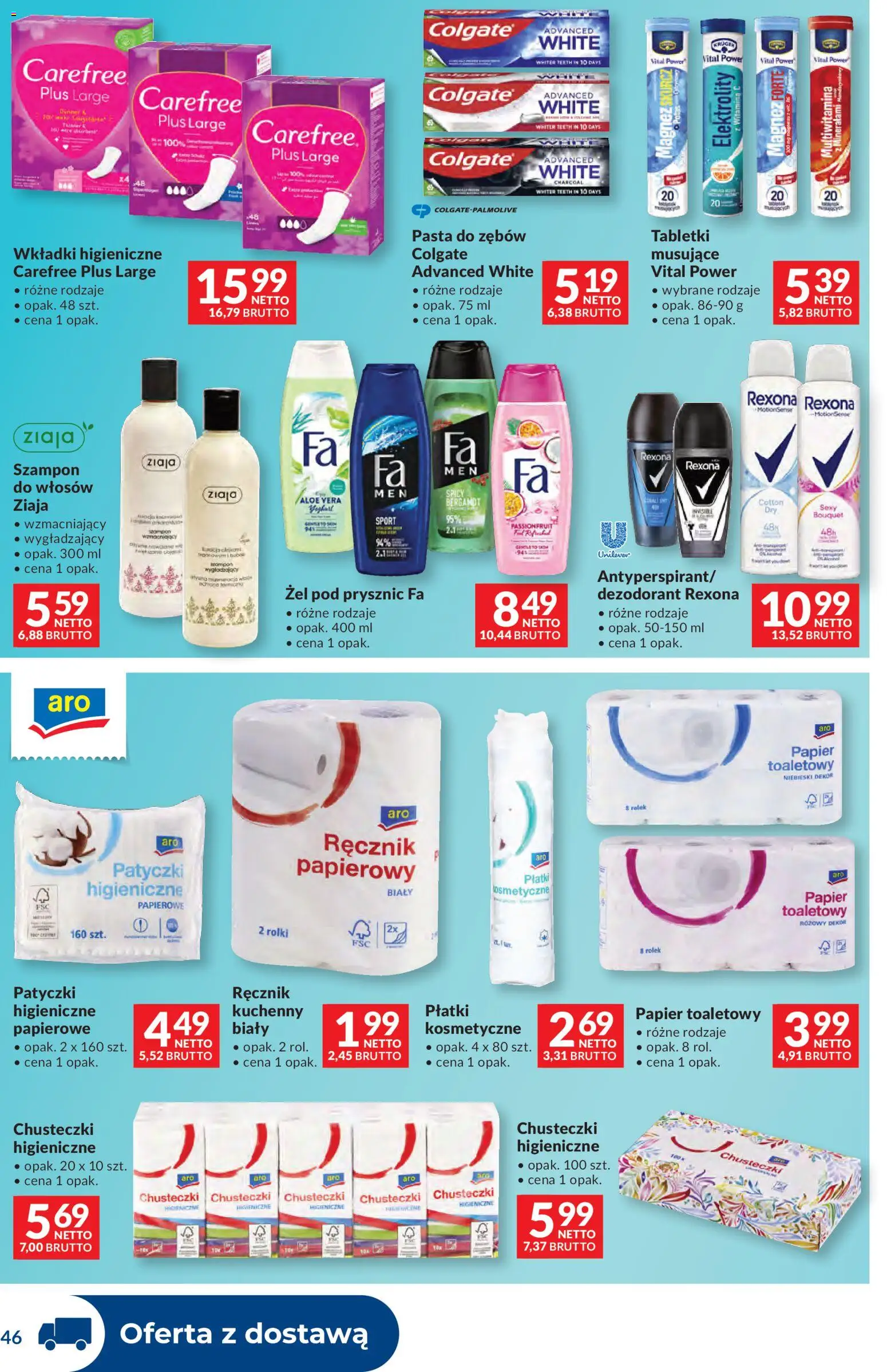 Makro gazetka - Dystrybucja do sklepów od 28.04.2026 | Strona: 46 | Produkty: Rolki, Chusteczki higieniczne, Prysznic, Wkładki higieniczne