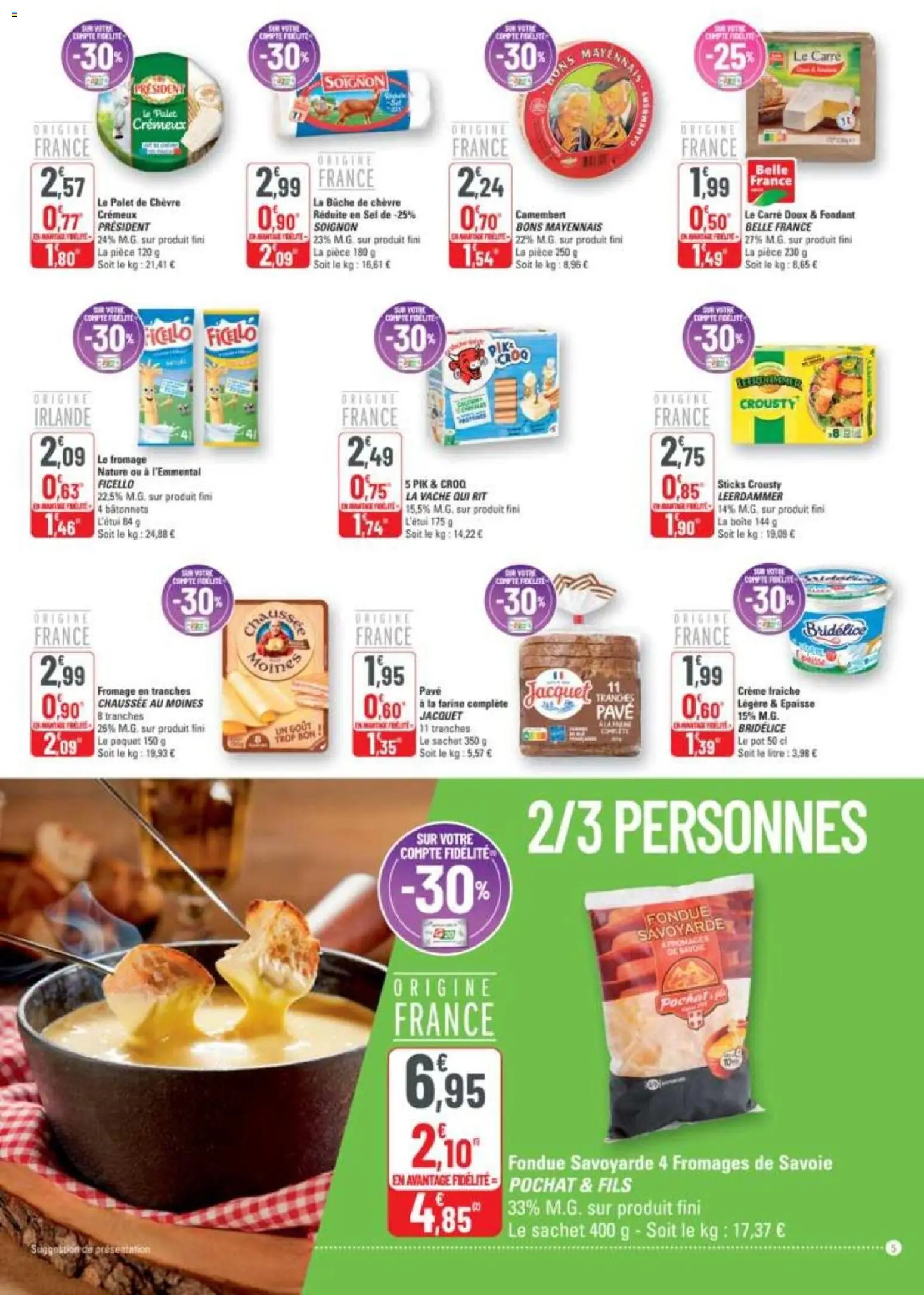 {H1} | Page: 5 | Produits: Farine, Fromage, Crème fraiche, Camembert