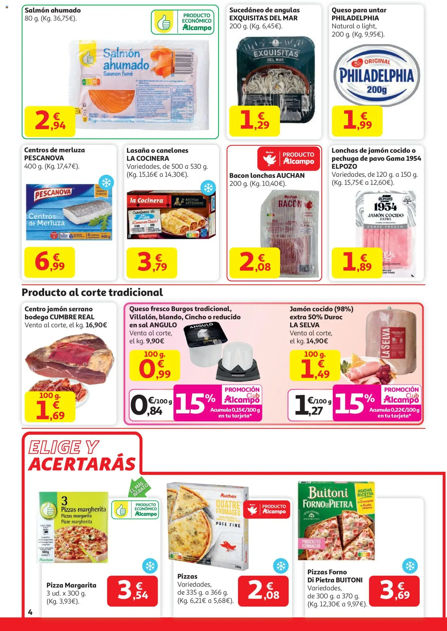 Alcampo - Supermercado Nacional │ válido desde el 29.12.2025 | Página: 4 | Productos: Jamón serrano, Queso, Pizza, Queso para untar