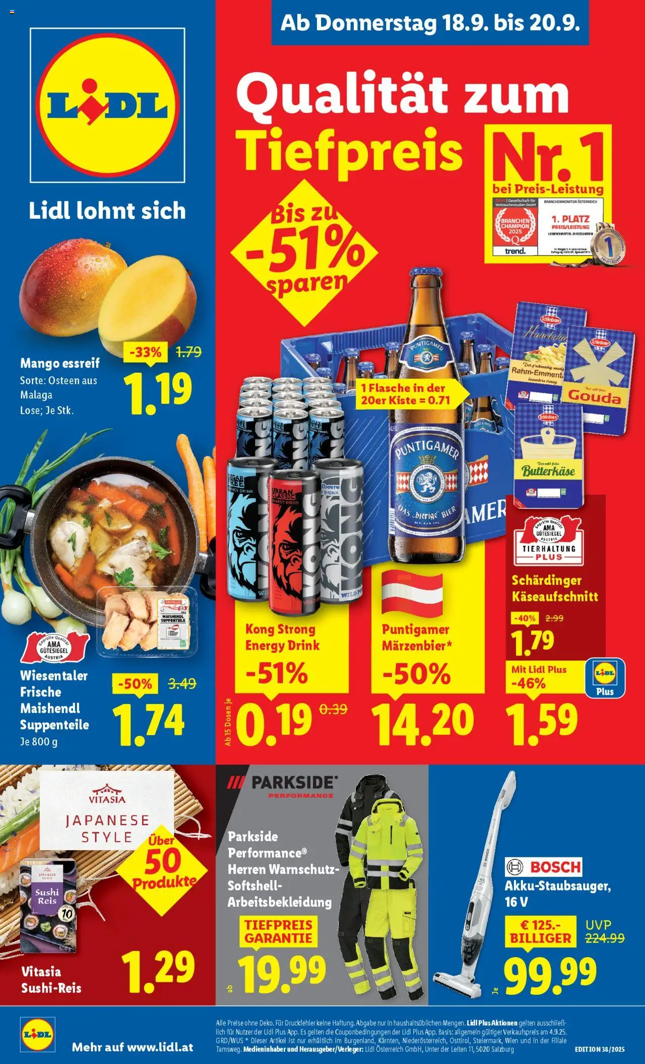 Lidl Flugblatt - Wien, Eisenstadt, Mattersburg gültig ab 18.09.2025 | Seite: 1 | Produkte: Mango, Bier, Reis