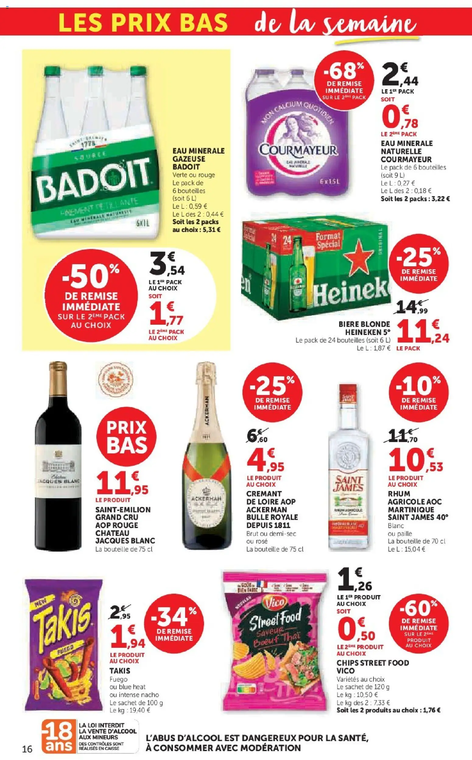 {H1} | Page: 16 | Produits: Badoit, Rhum, Crémant, Chips