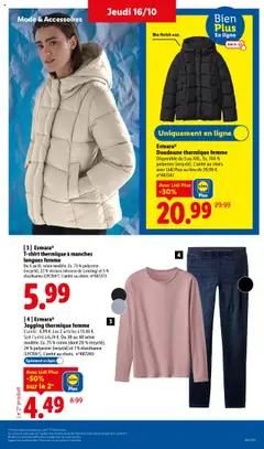 LIDL - Prévisualisation de Esmara® Doudoune thermique femme, Disponible du S au XXL. Ex. 100 % polyester (recyclé). L'unité au choix avec Lidl Plus au lieu de 29,99 €. valide à partir de 16.10.2025 | Page: 39 | Produits: Coton, T-shirt, Doudoune