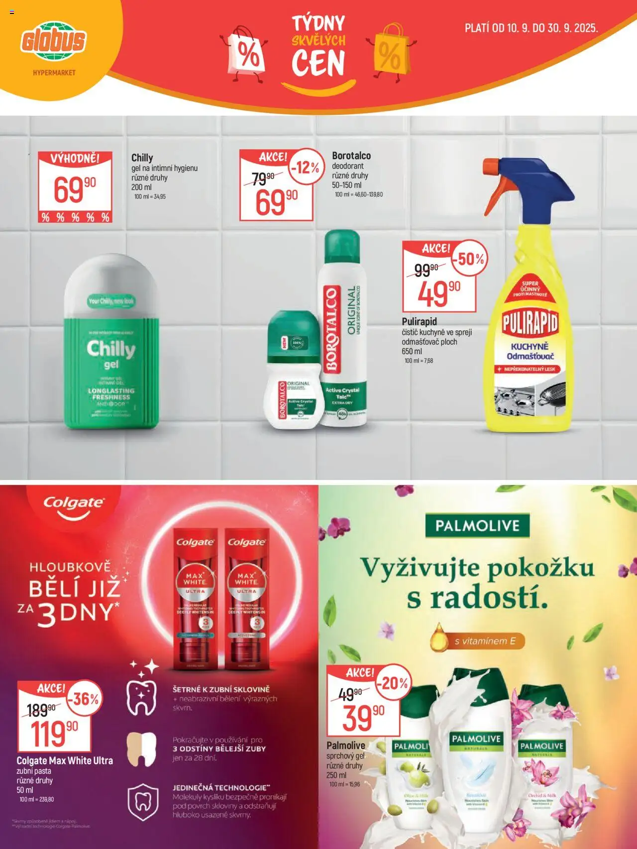 Globus leták - Praha Černý Most od 10.09.2025 | Strana: 20 | Produkty: Sprchový gel, Deodorant, Globus, Odmašťovač