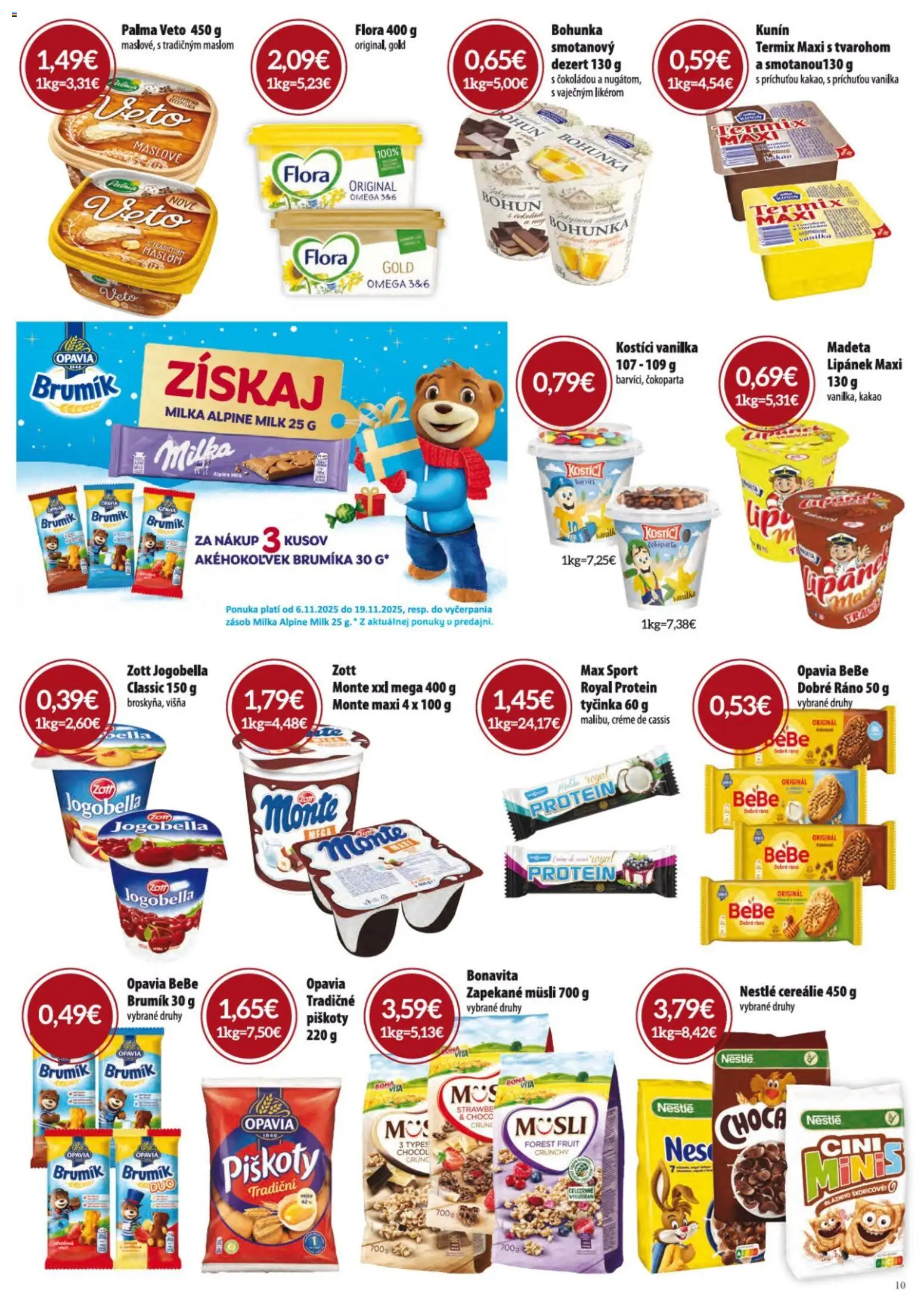 Nové KARMEN CBA akcie – leták je platný od 06.11.2025 | Strana: 10 | Produkty: Cereálie, Milka, Flora, Kakao