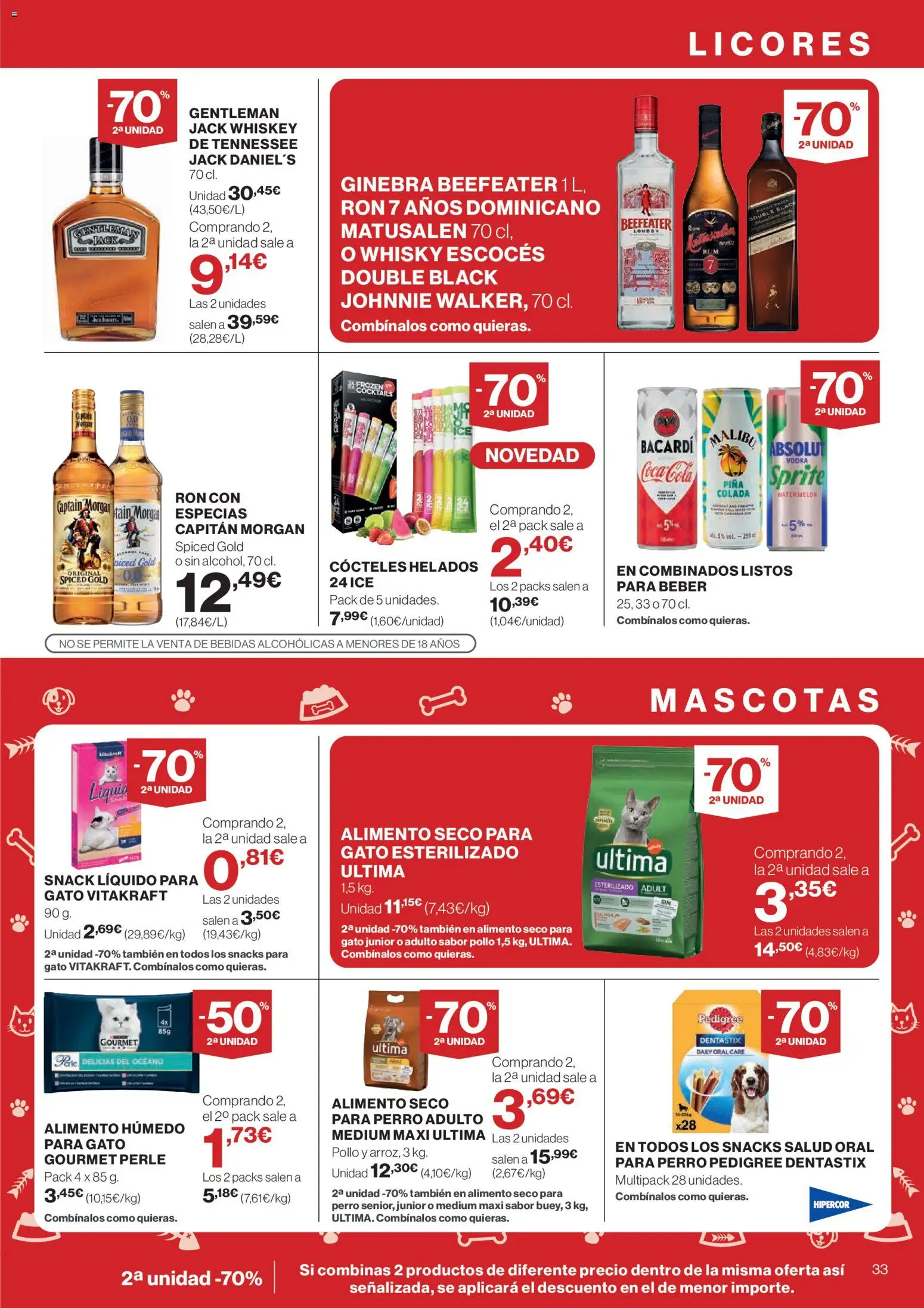 Hipercor catálogo │ válido desde el 25.03.2026 | Página: 33 | Productos: Ron, Ginebra, Vodka, Πρίζες