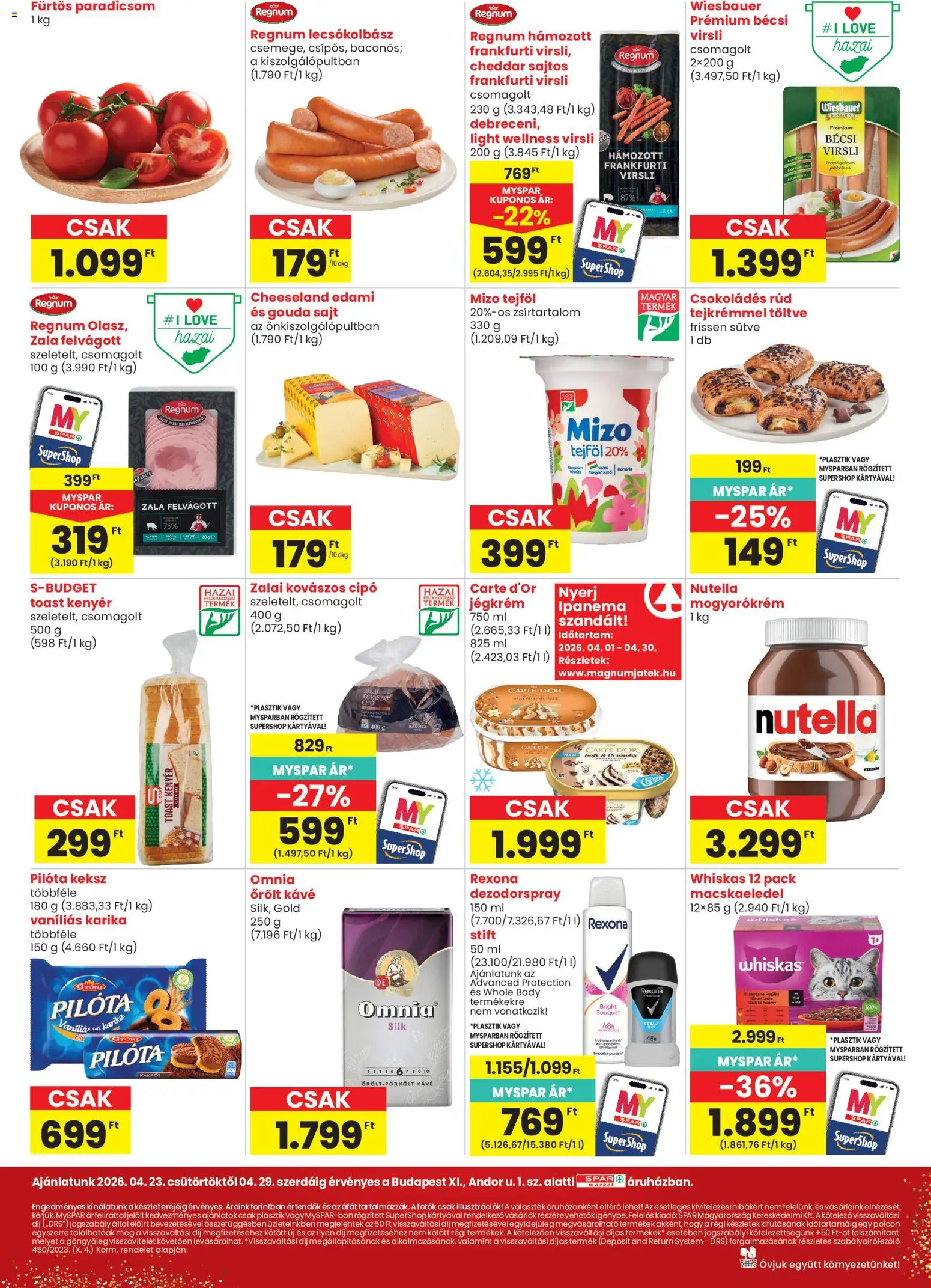 Spar Market akciós ujság - amely érvényes a következő dátumtól: 23.04.2026 | Oldal: 2 | Termékek: Virsli, Kovászos cipó, Gouda, Paradicsom