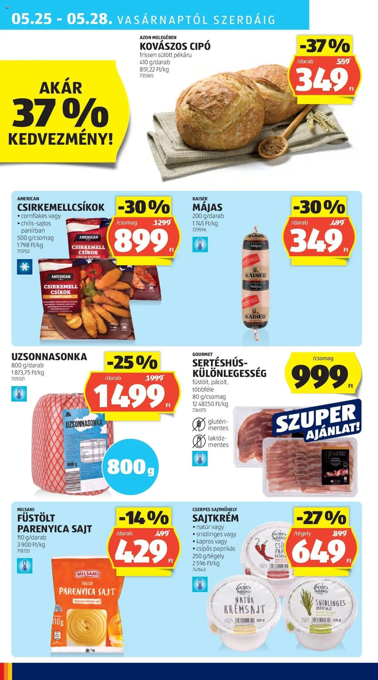 Aldi akciós ujság - amely érvényes a következő dátumtól: 29.05.2025 | Oldal: 34 | Termékek: Kovászos cipó, Parenyica, Sertéshús, Csirkemell