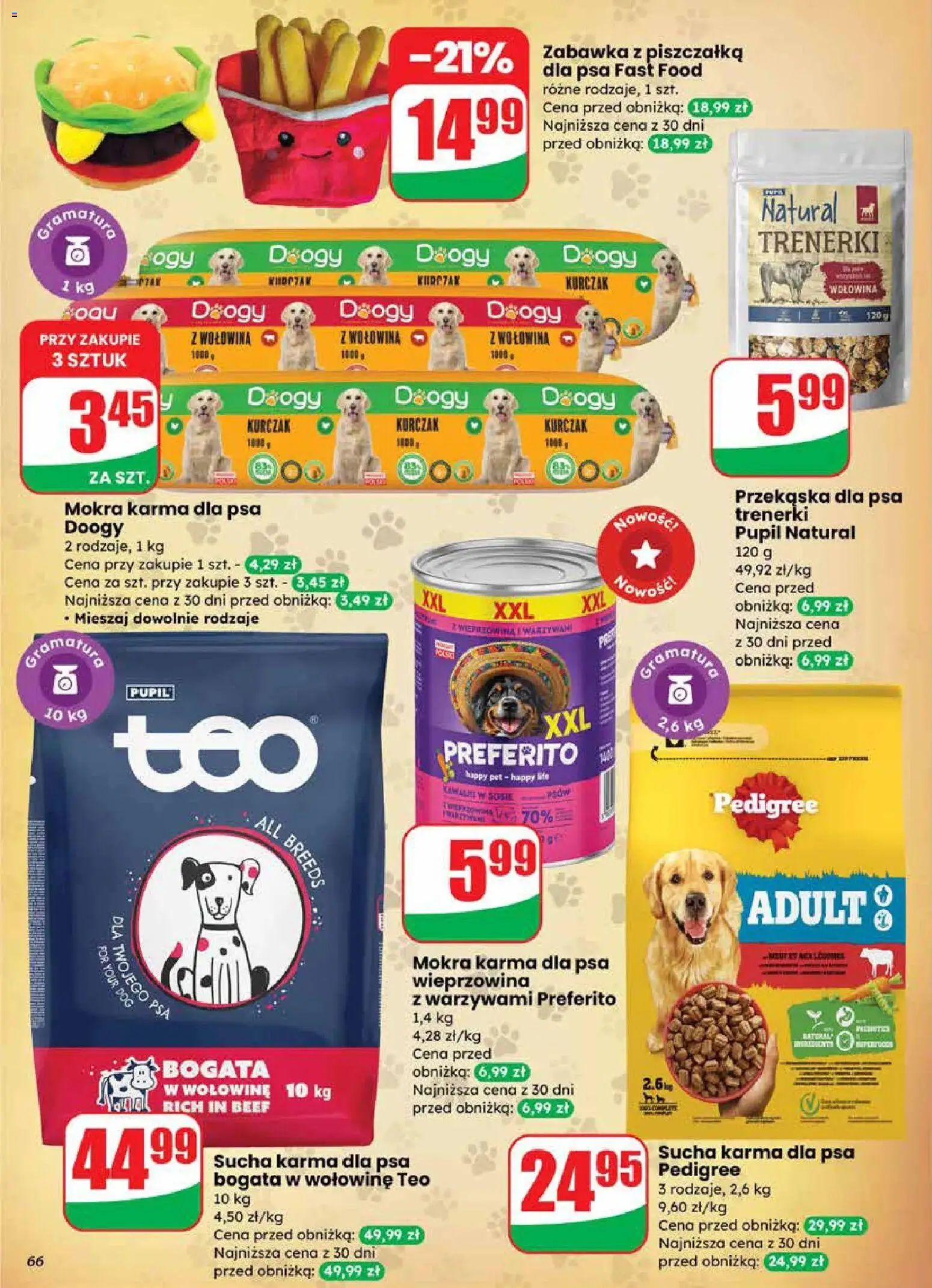 Dino gazetka od 18.03.2026 | Strona: 66 | Produkty: Pedigree, Karma dla psa pedigree, Sucha karma dla psa, Wieprzowina