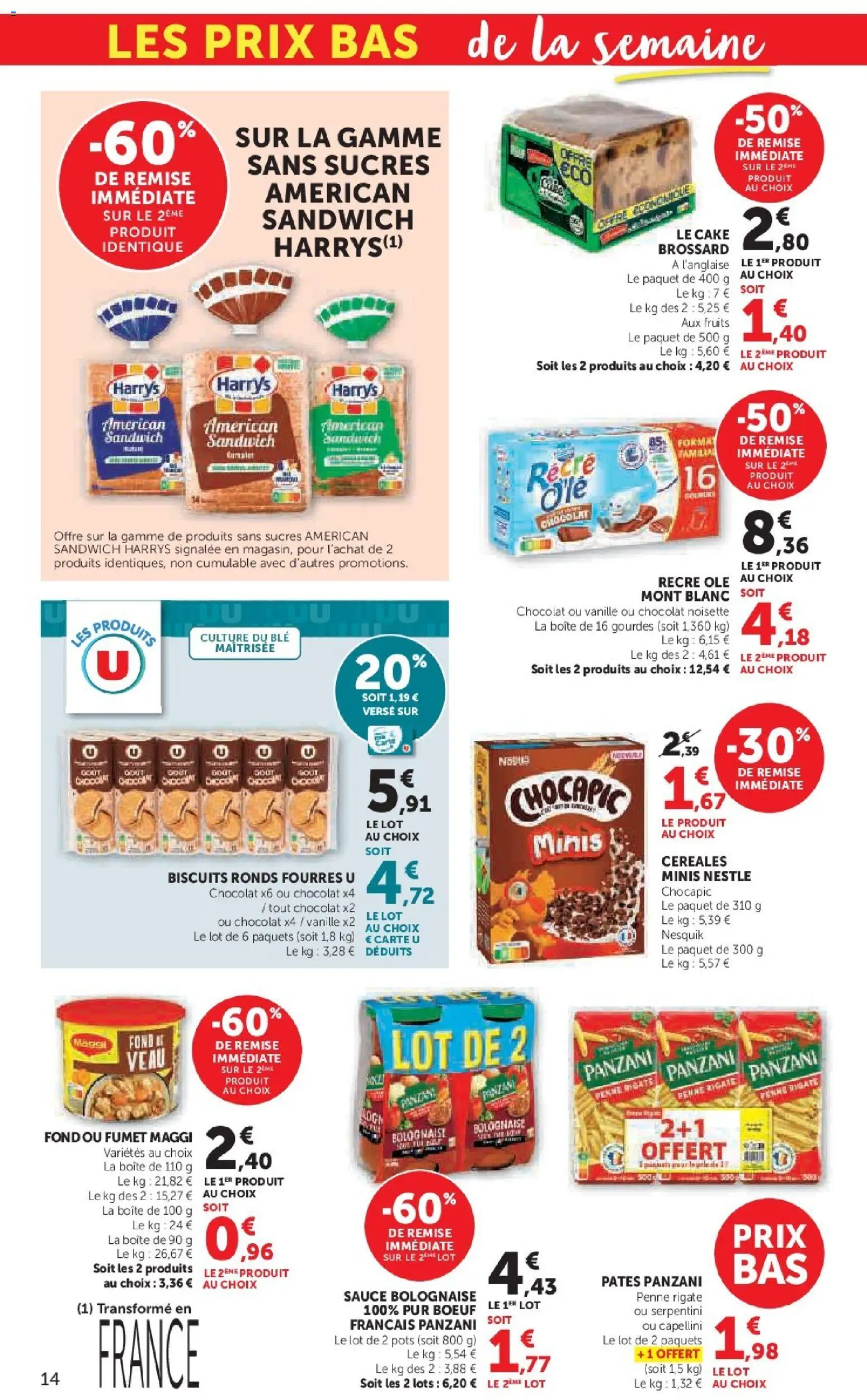 {H1} | Page: 14 | Produits: Sauce bolognaise, Chocolat, Céréales, Pâtes