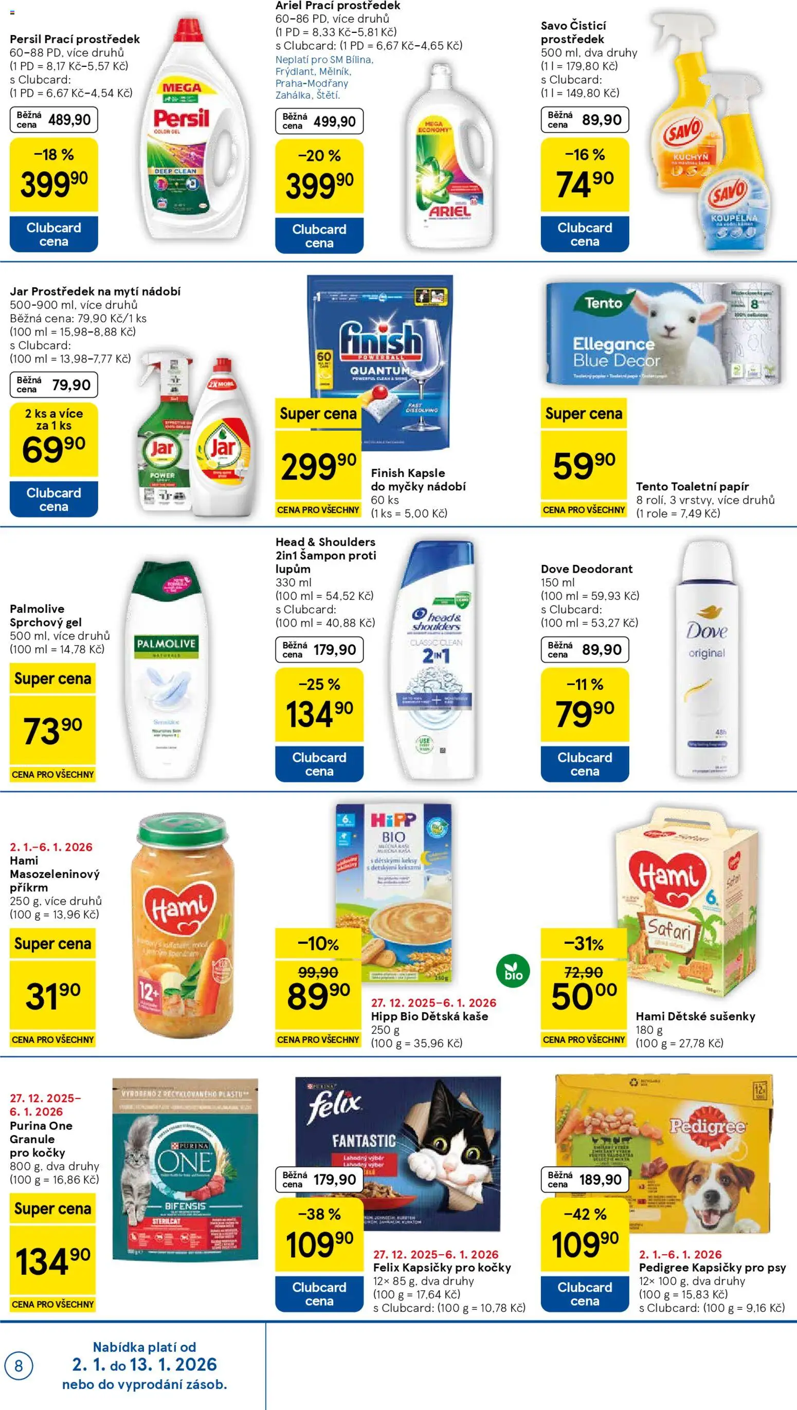 Tesco leták - Supermarket od 02.01.2026 | Strana: 8 | Produkty: Finish, Čistící prostředek, Kapsle, Granule pro kočky