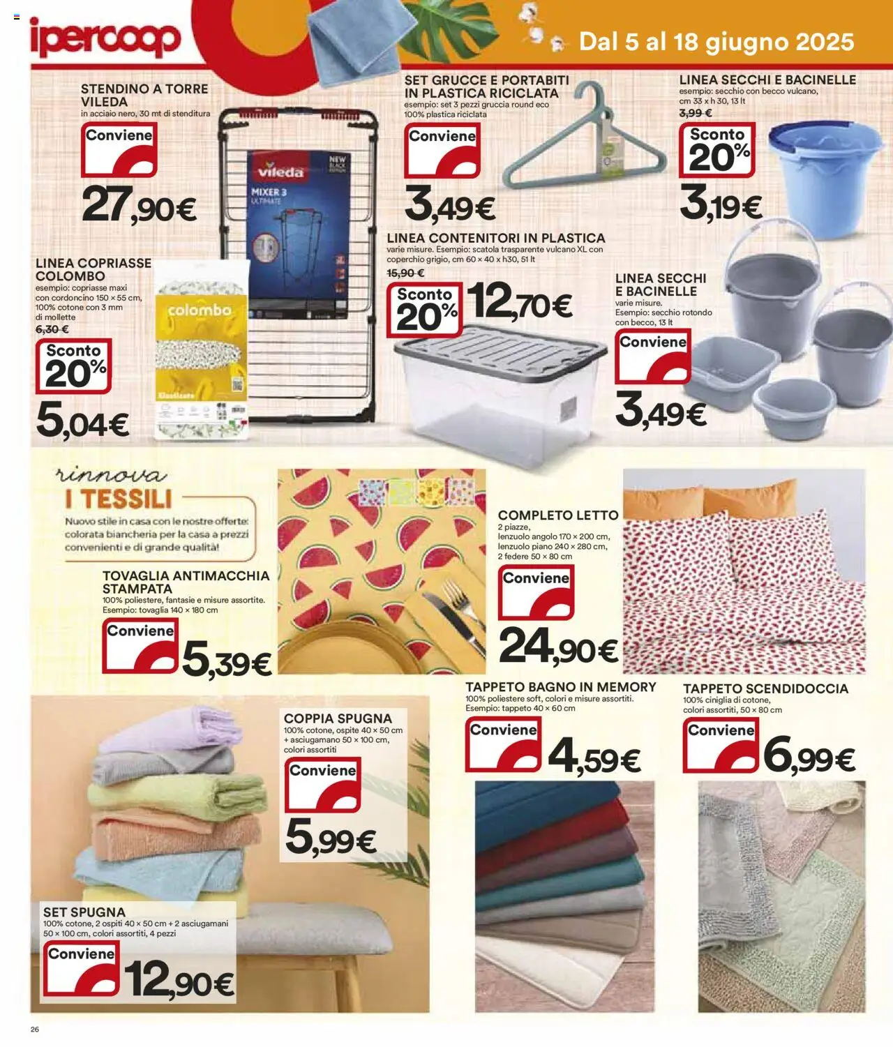 Volantino Ipercoop del 05.06.2025 | Pagina: 26 | Prodotti: Secchio, Stendino, Mixer, Tovaglia