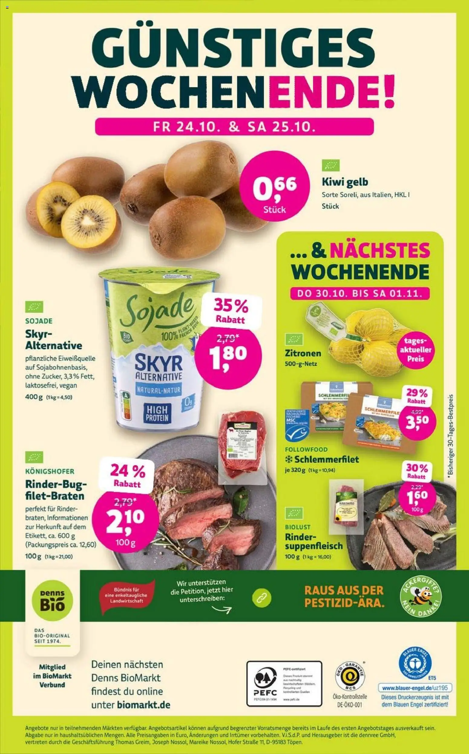 Denns BioMarkt Angebote – gültig ab 22.10.2025 | Seite: 14 | Produkte: Skyr, Suppenfleisch, Kiwi, Zitronen