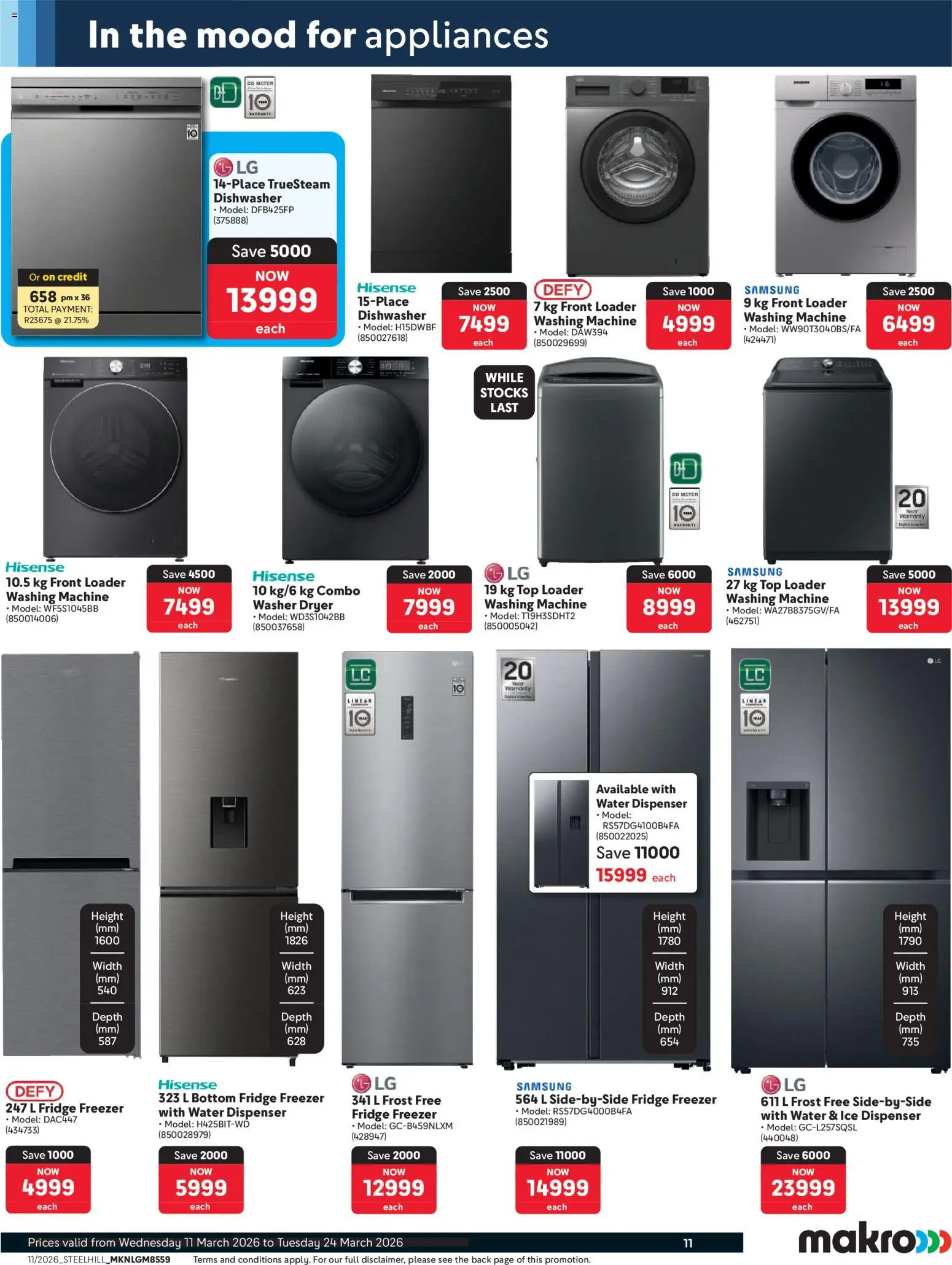 New Makro catalogue – valid from 11.03.2026 | Page: 11 | Products: Freezer, Washing machine, Dishwasher, Water