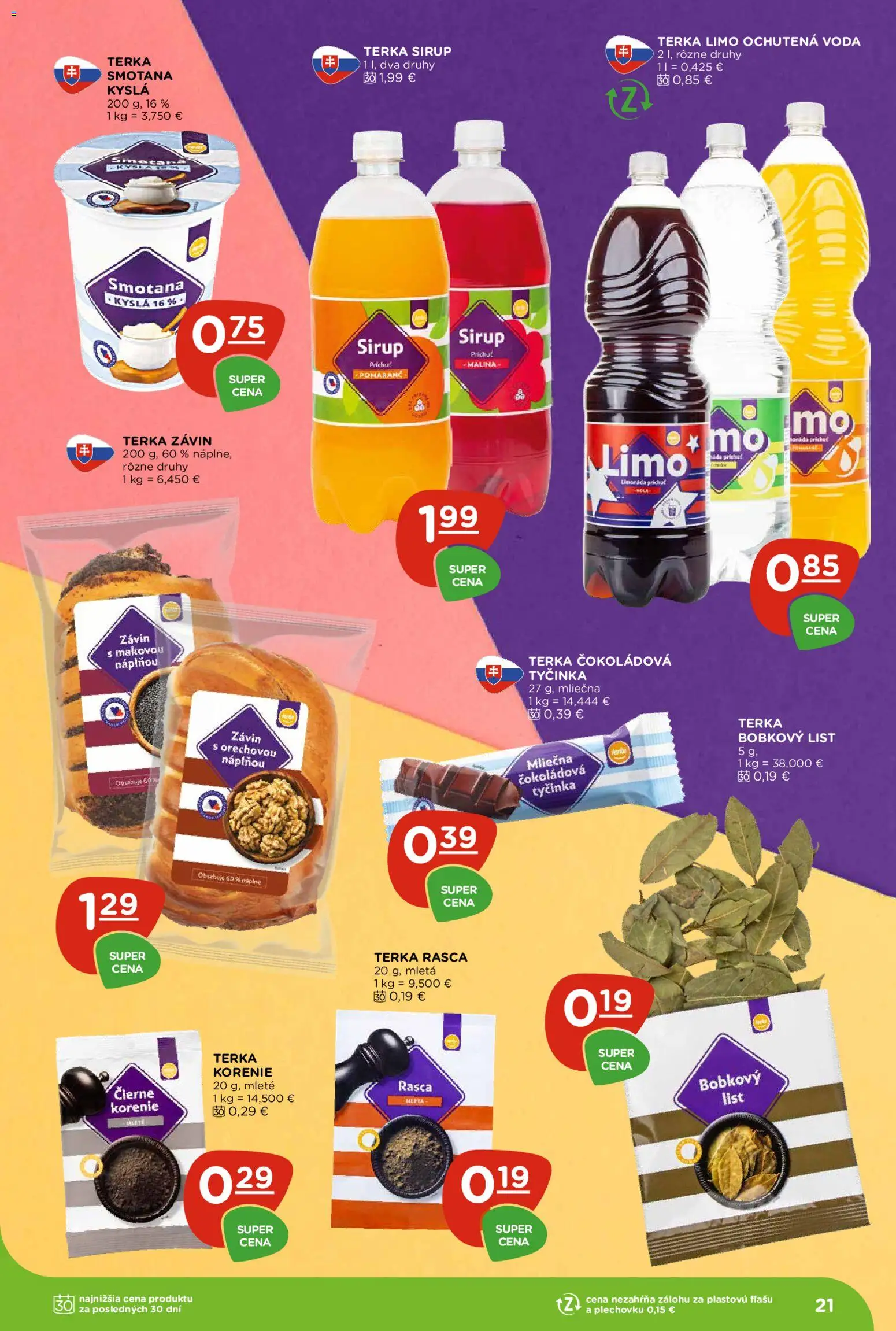 Nové Terno akcie – leták je platný od 15.01.2026 | Strana: 21 | Produkty: Smotana, Závin, Korenie, Voda