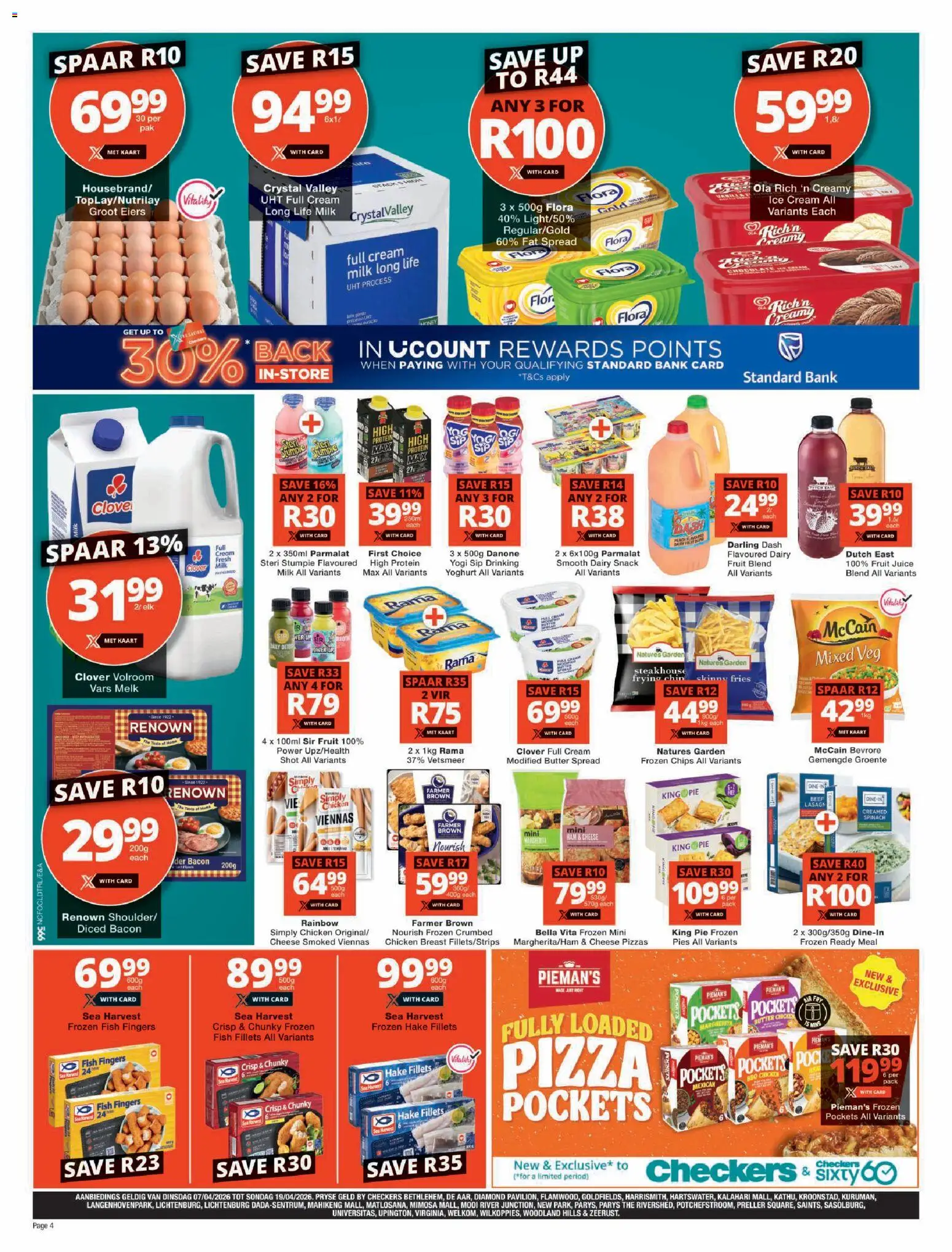 New Checkers catalogue – valid from 07.04.2026 | Page: 4 | Products: Yoghurt, Milk, Fruit, Bacon