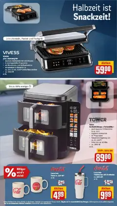 Tower Heißluftfritteuse »T17206RW«, zwei separate Frittierkörbe je ca. 5.5 l digitales Bedienfeld 10 Programme Temperaturregelung von ca. 60-200°C Timer bis ca. 60 Min. ca. 2800 W je St. ab 26.01.2026 gültig | Seite: 29 | Produkte: Grill, Cola, Öl, Heißluftfritteuse