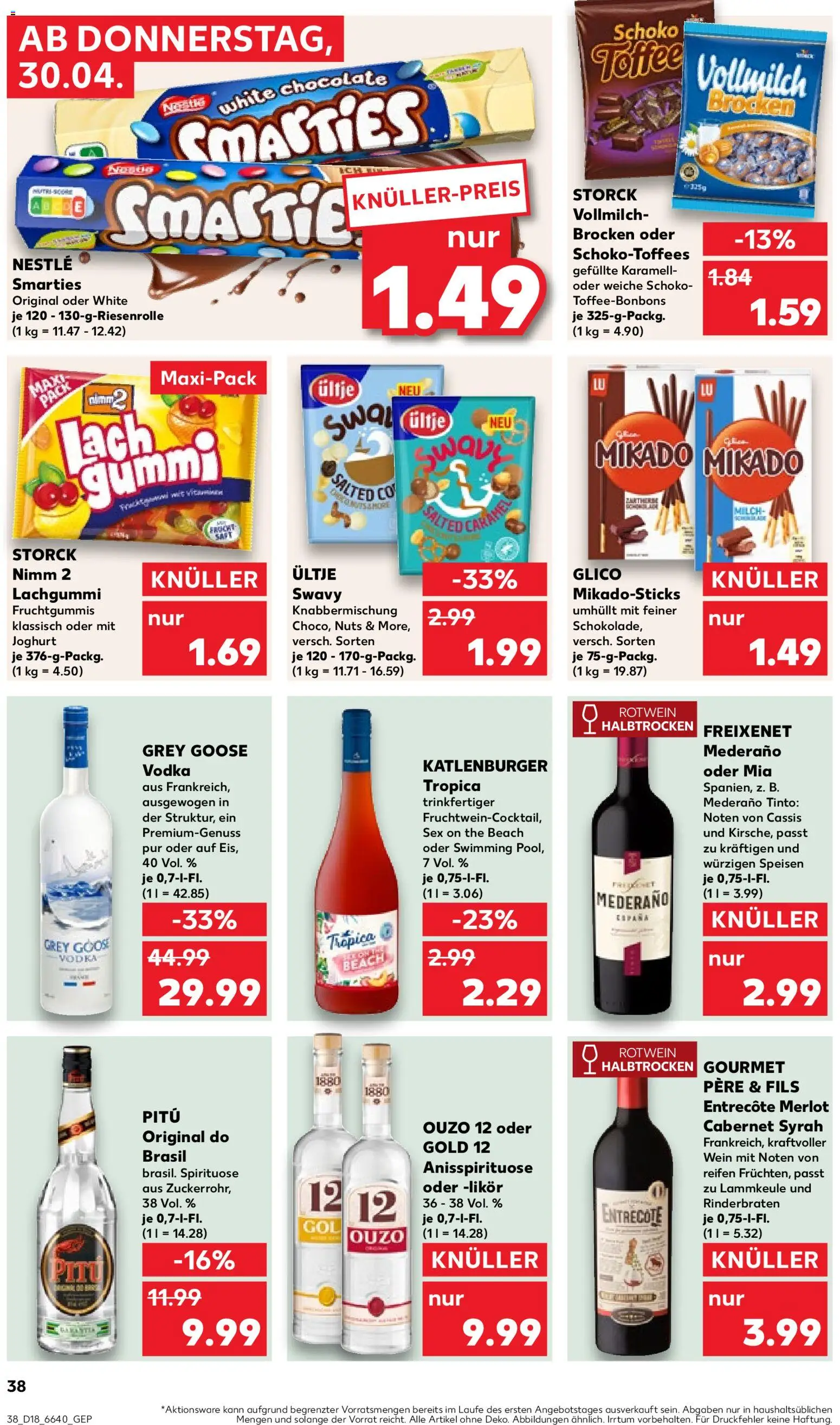 Kaufland Německo leták od 30.04.2026 | Strana: 38 | Produkty: Gourmet, Vodka, Ouzo, Merlot
