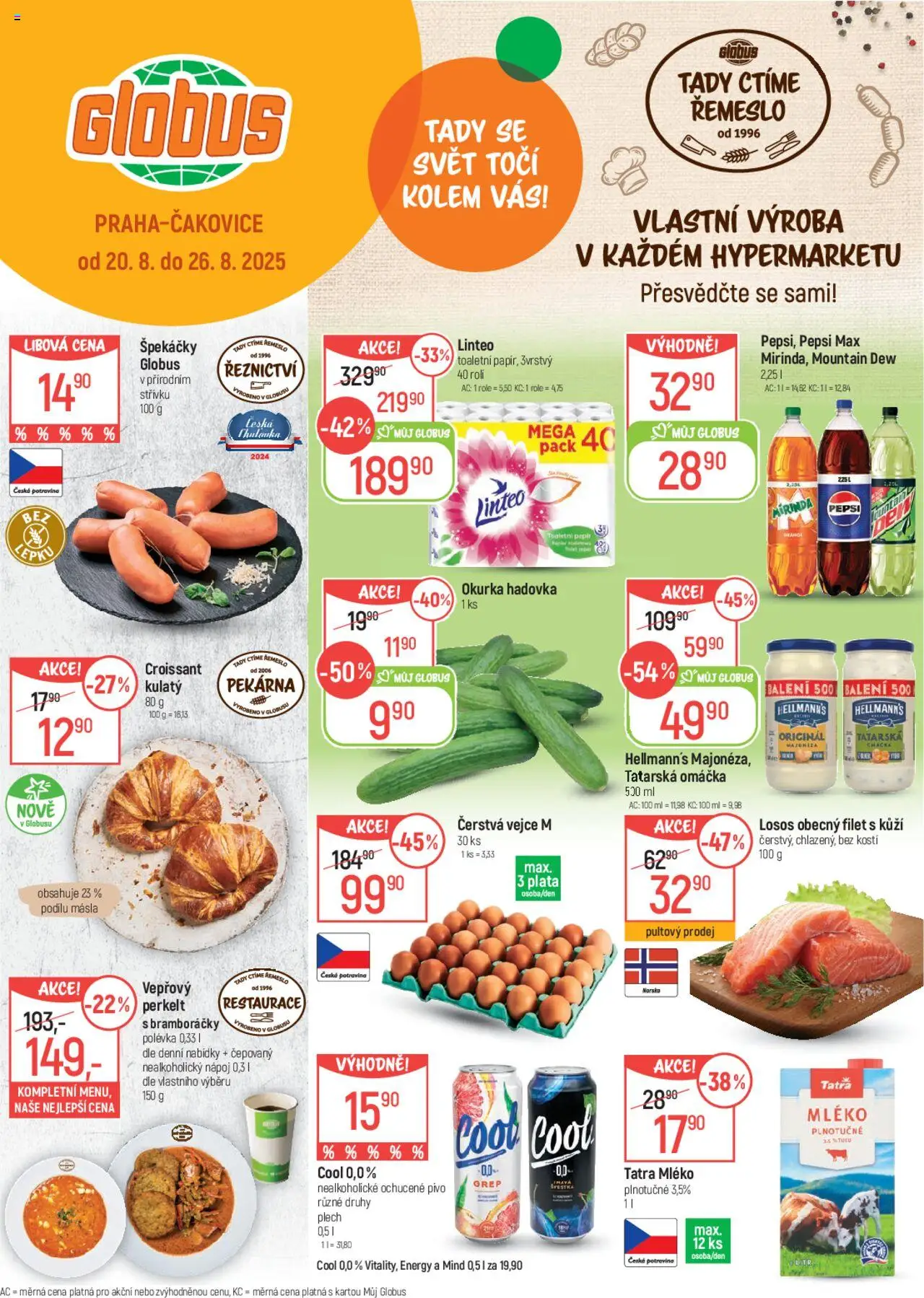 Globus leták od 20.08.2025 | Strana: 1 | Produkty: Globus, Hellmann's, Tatarská omáčka, Pepsi Max