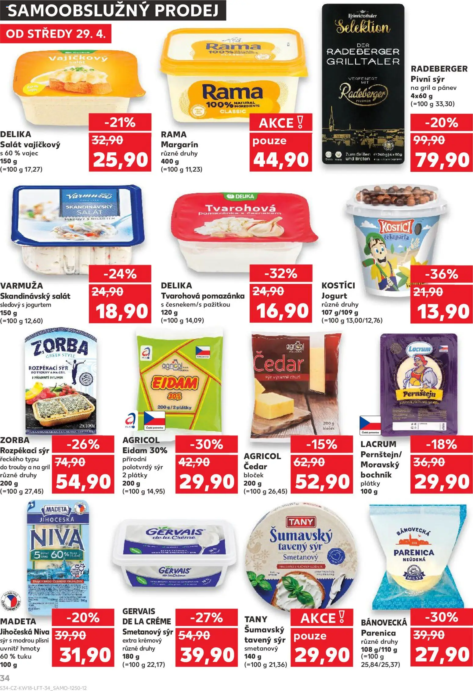 Kaufland leták - Brno od 29.04.2026 | Strana: 34 | Produkty: Cream cheese, Pomazánka, Čedar, Niva