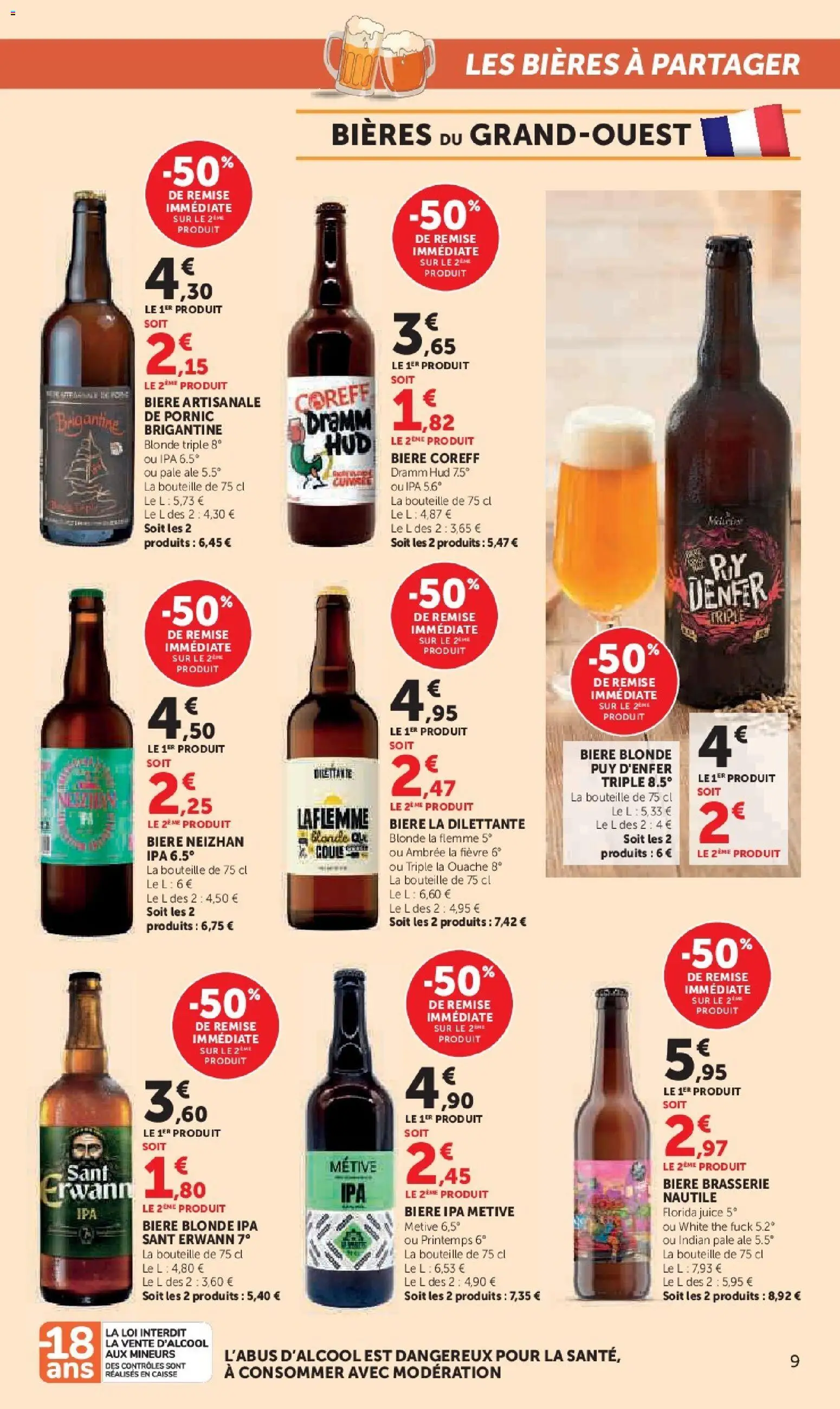 {H1} | Page: 9 | Produits: Bière blonde, Bière, Thé