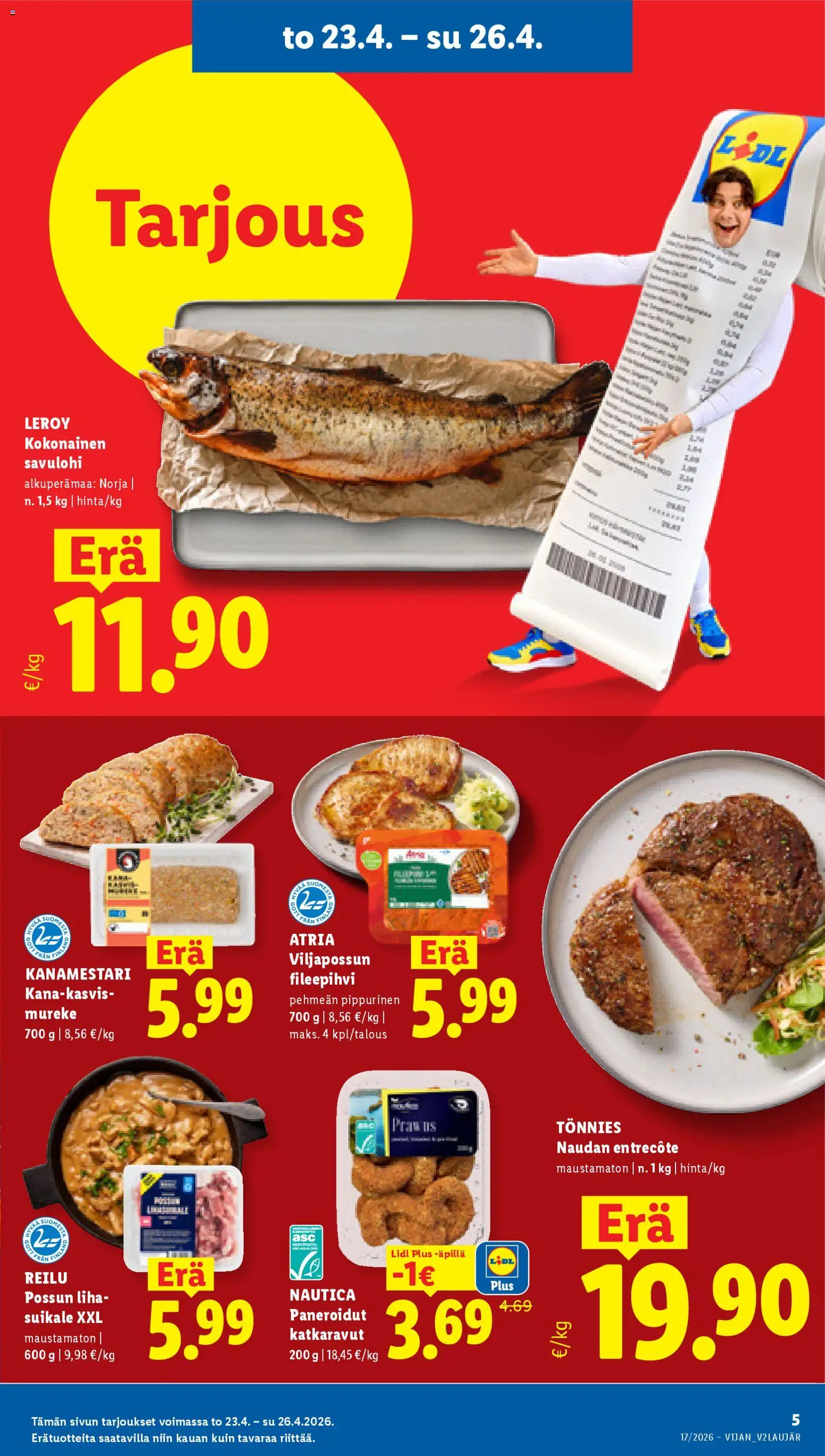 Lidl tarjoukset - Tampere – voimassa 23.04.2026 alkaen | Sivu: 5 | Tuotteet: Kokonainen, Savulohi, Entrecote