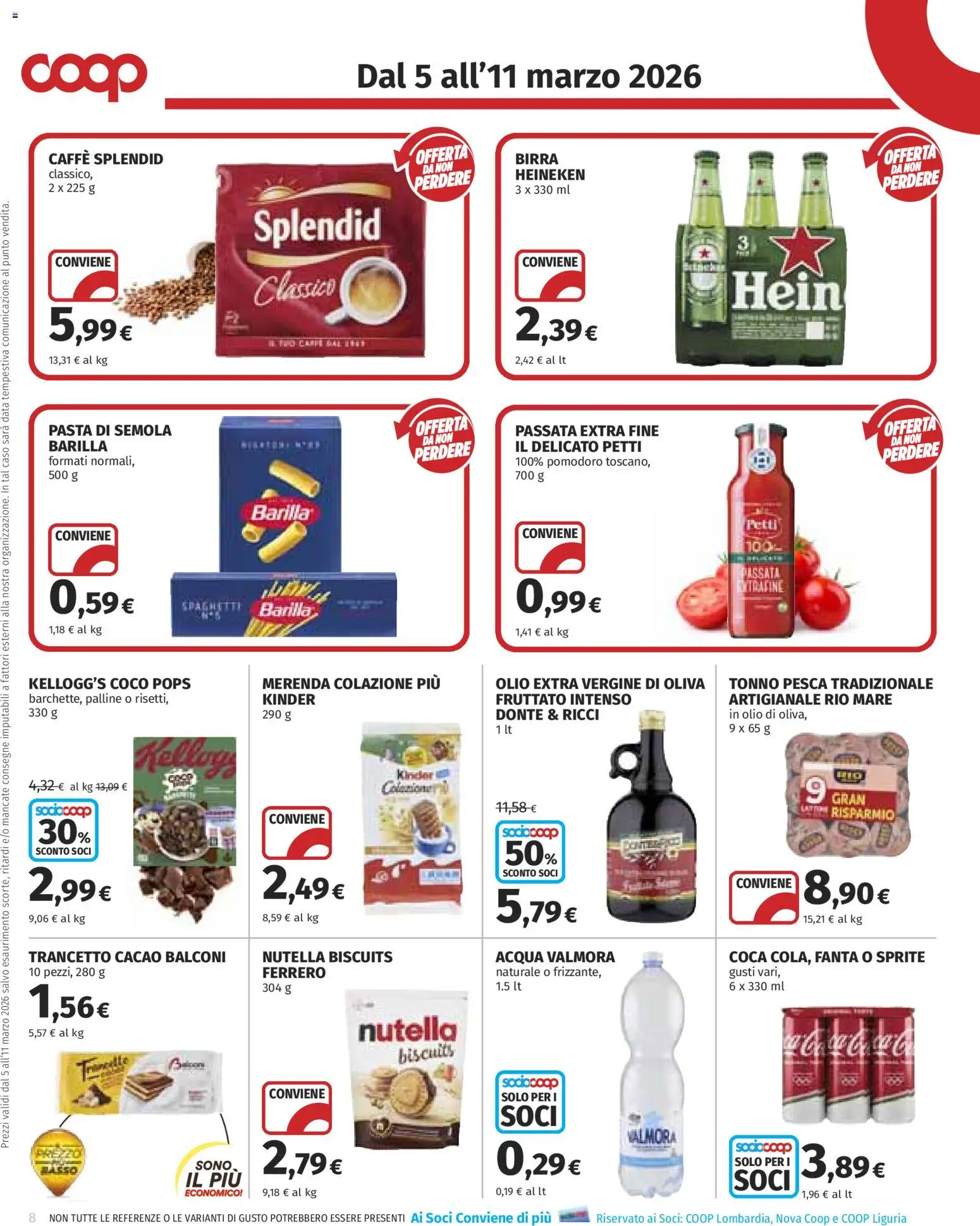 Volantino COOP del 05.03.2026 | Pagina: 8 | Prodotti: Olio, Pasta, Tonno, Cacao