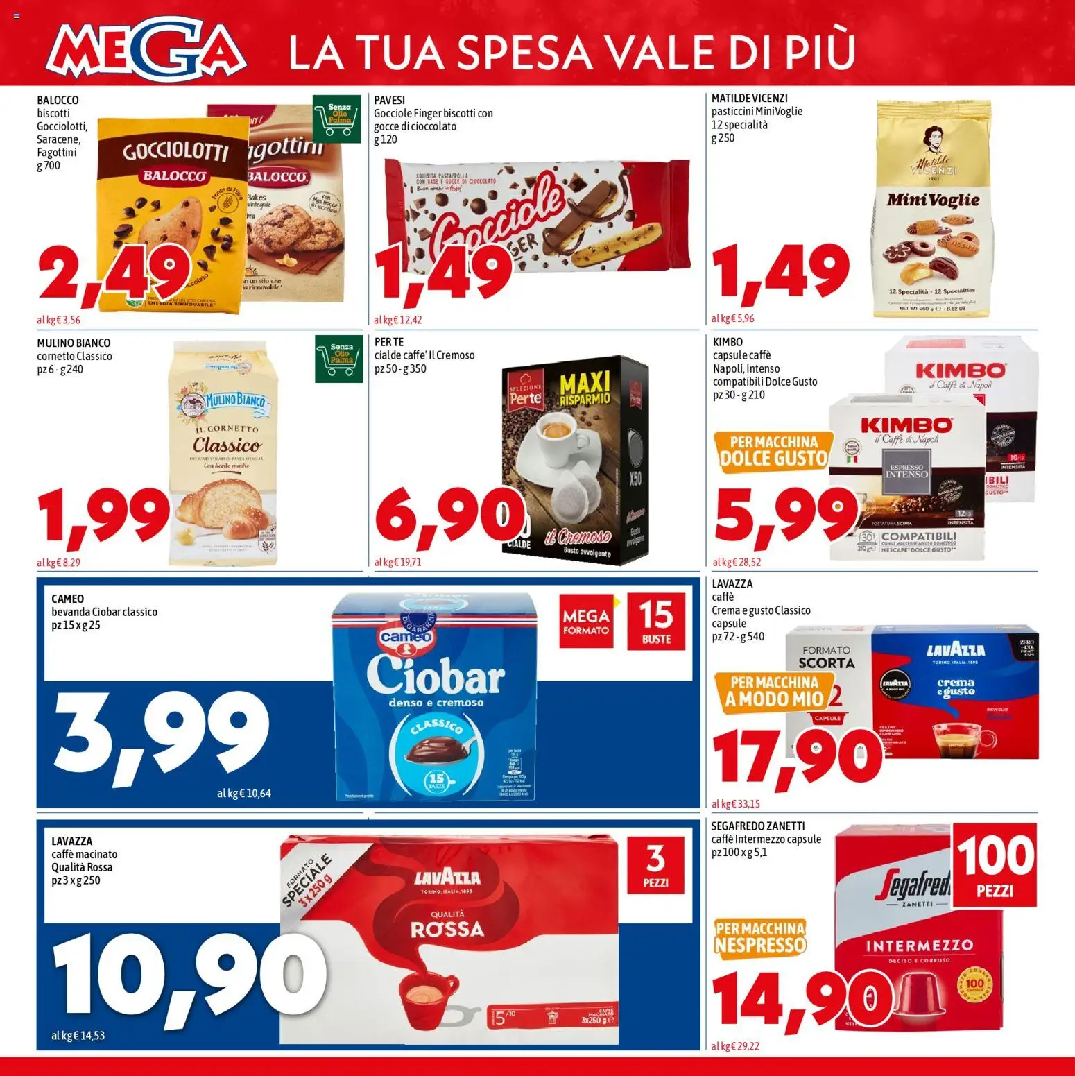 Volantino Mega del 11.12.2025 | Pagina: 12 | Prodotti: Cioccolato, Cornetto, Olio, Macinato