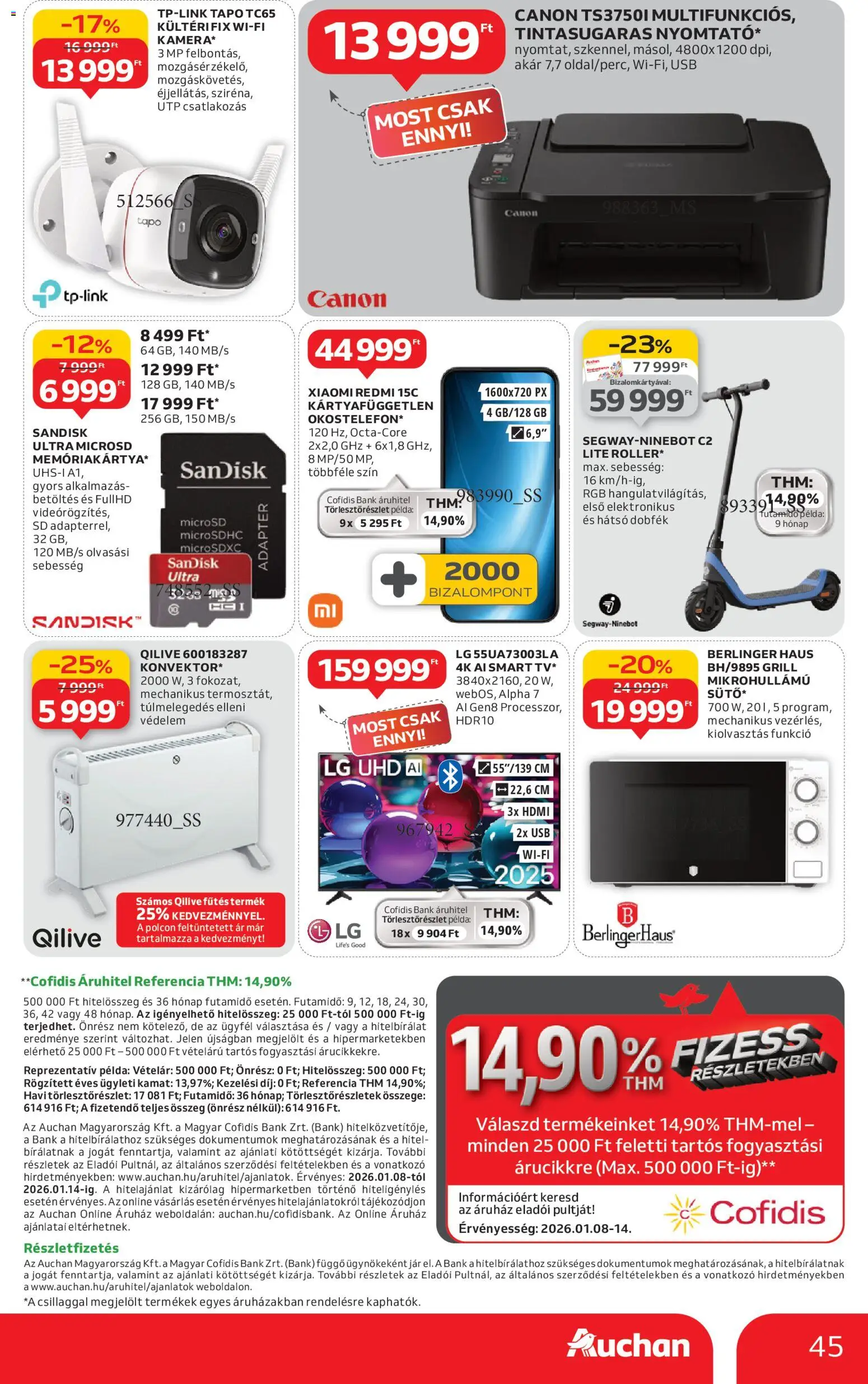 Auchan akciós ujság - amely érvényes a következő dátumtól: 08.01.2026 | Oldal: 45 | Termékek: Adapter, USB, Grill, Xiaomi