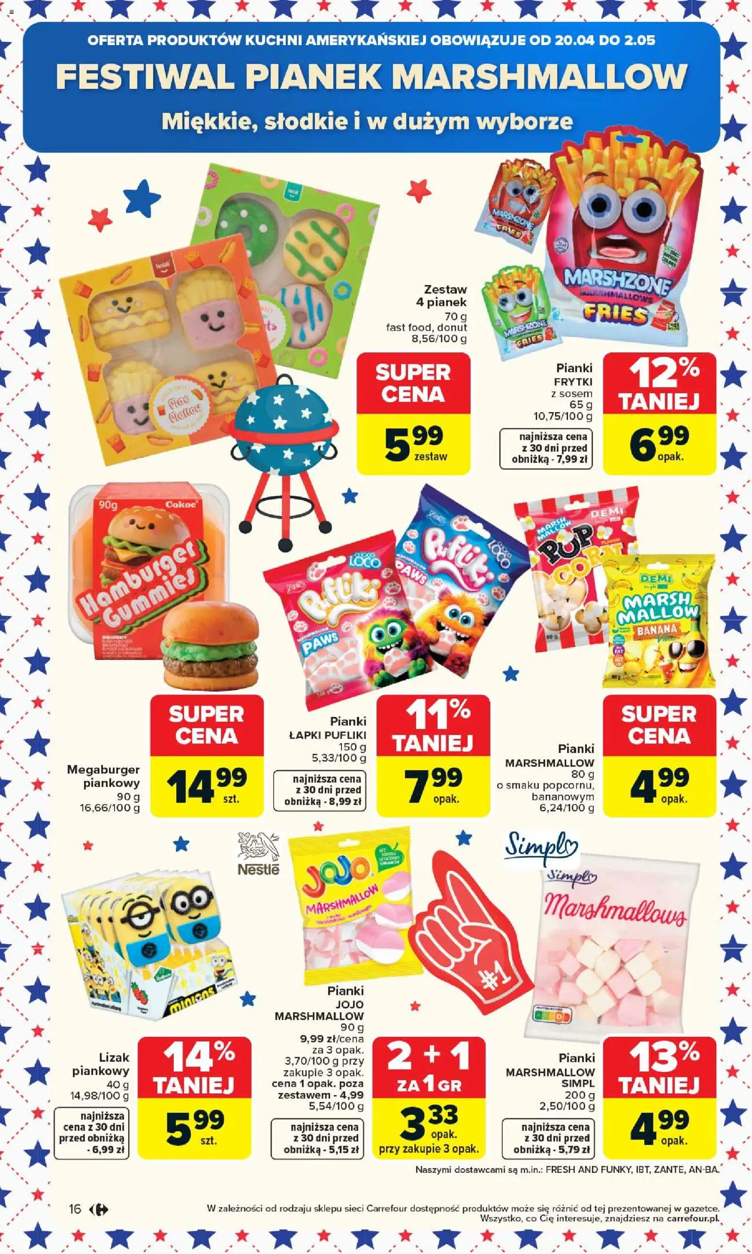 Carrefour gazetka od 20.04.2026 | Strona: 18 | Produkty: Hamburger, Donut, Pianki, Frytki