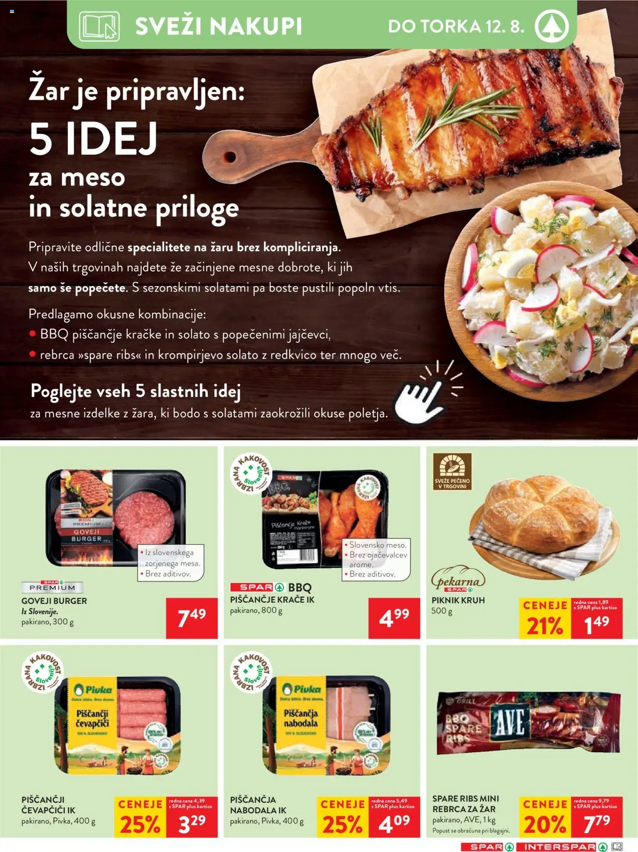 Spar katalog 32/25 │ velja od 06.08.2025 | Stran: 12 | Izdelki: Rebrca, Čevapčiči, Pekarna, Kruh