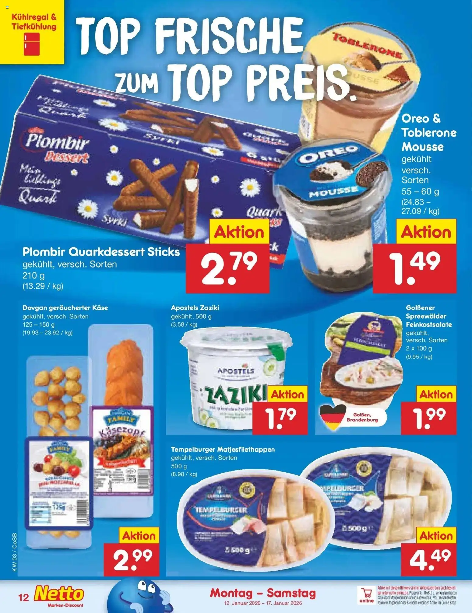 Netto Marken-Discount prospekt Bitterfeld-Wolfen	 – gültig ab 12.01.2026 | Seite: 12 | Produkte: Top, Quark, Käse