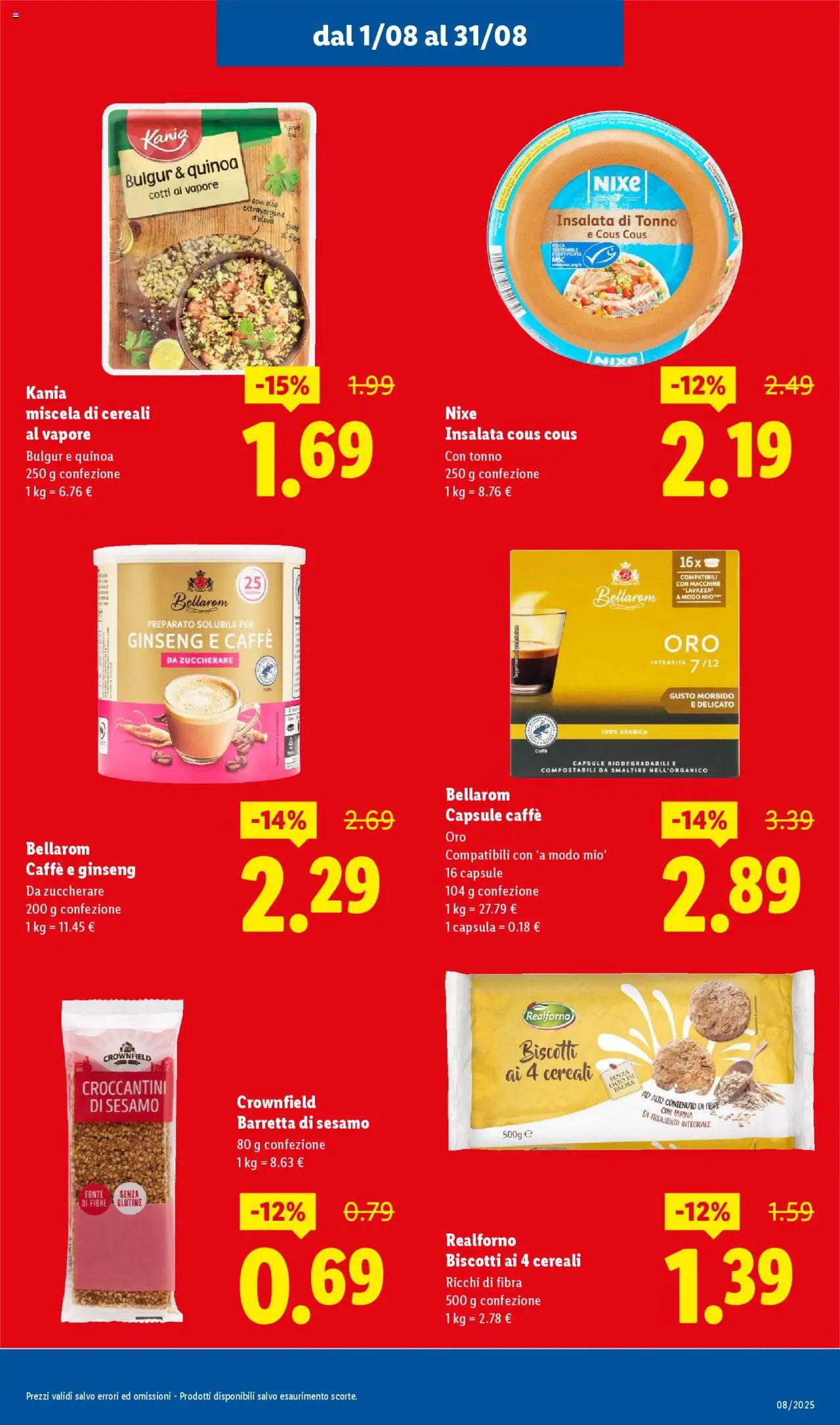 Volantino Lidl del 01.08.2025 | Pagina: 9 | Prodotti: Caffè, Cereali, Insalata, Quinoa