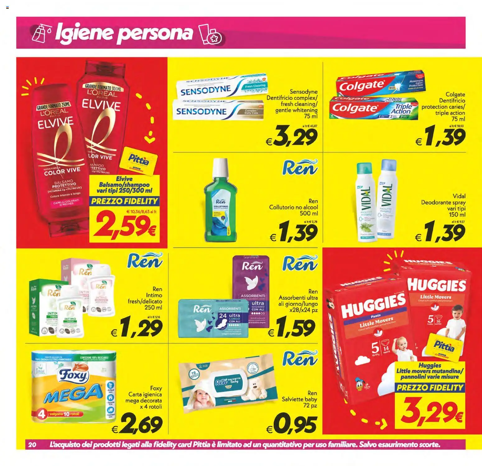 Volantino SuperConveniente del 28.04.2026 | Pagina: 20 | Prodotti: Pannolini, Deodorante, Dentifricio, Intimo