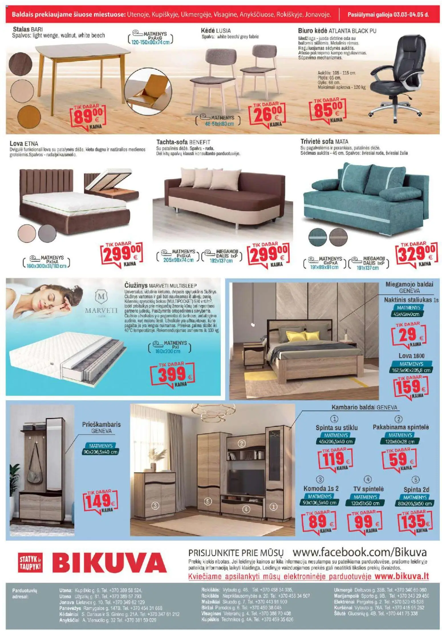 BIKUVA akcijos nuo 03.03.2026 | Puslapis: 15 | Prekių: Spinta, Lova, Komoda, Kėdė