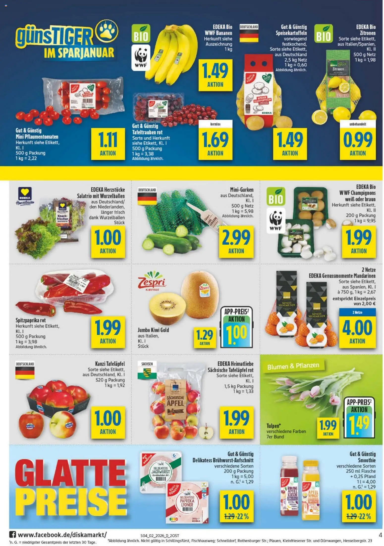 Diska - Diska Angebote Sachsen-Thüringen KW02 – gültig ab 05.01.2026 | Seite: 4 | Produkte: Blumen, Äpfel, Paprika, Zitronen