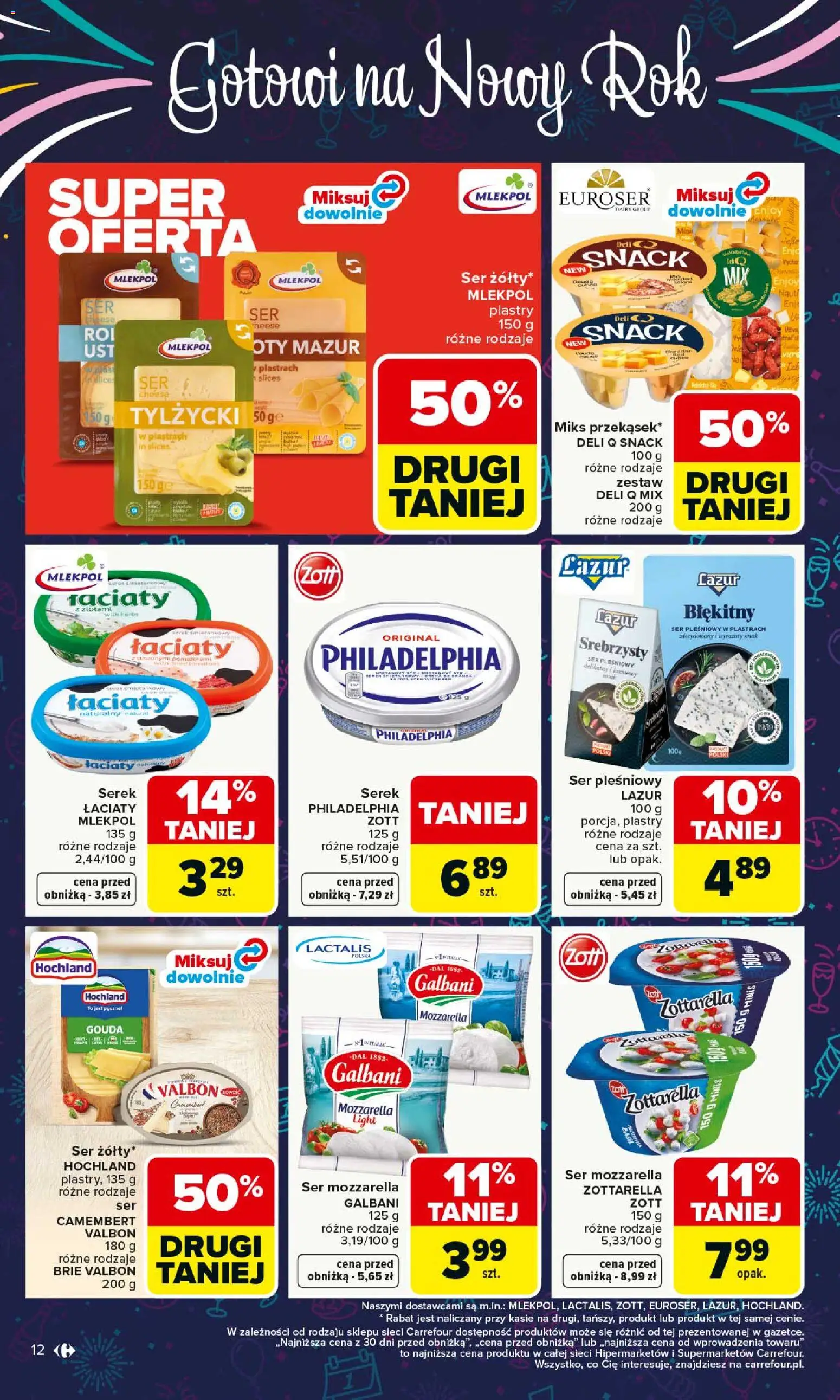 Carrefour Gazetka od 29.12.2025 | Strona: 12 | Produkty: Ser pleśniowy, Serek, Camembert, Mozzarella