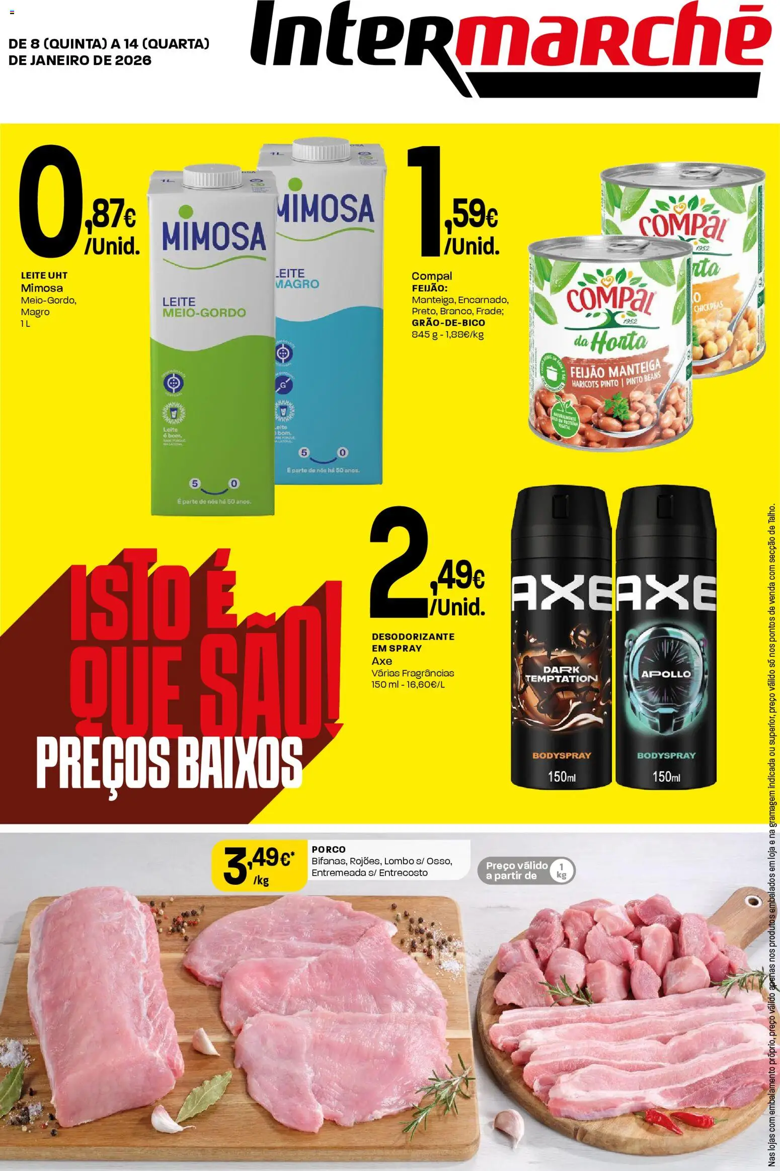 Intermarché Folheto Contact │ válido de 08.01.2026 | Página: 1 | Produtos: Desodorizante, Leite, Manteiga, Lombo