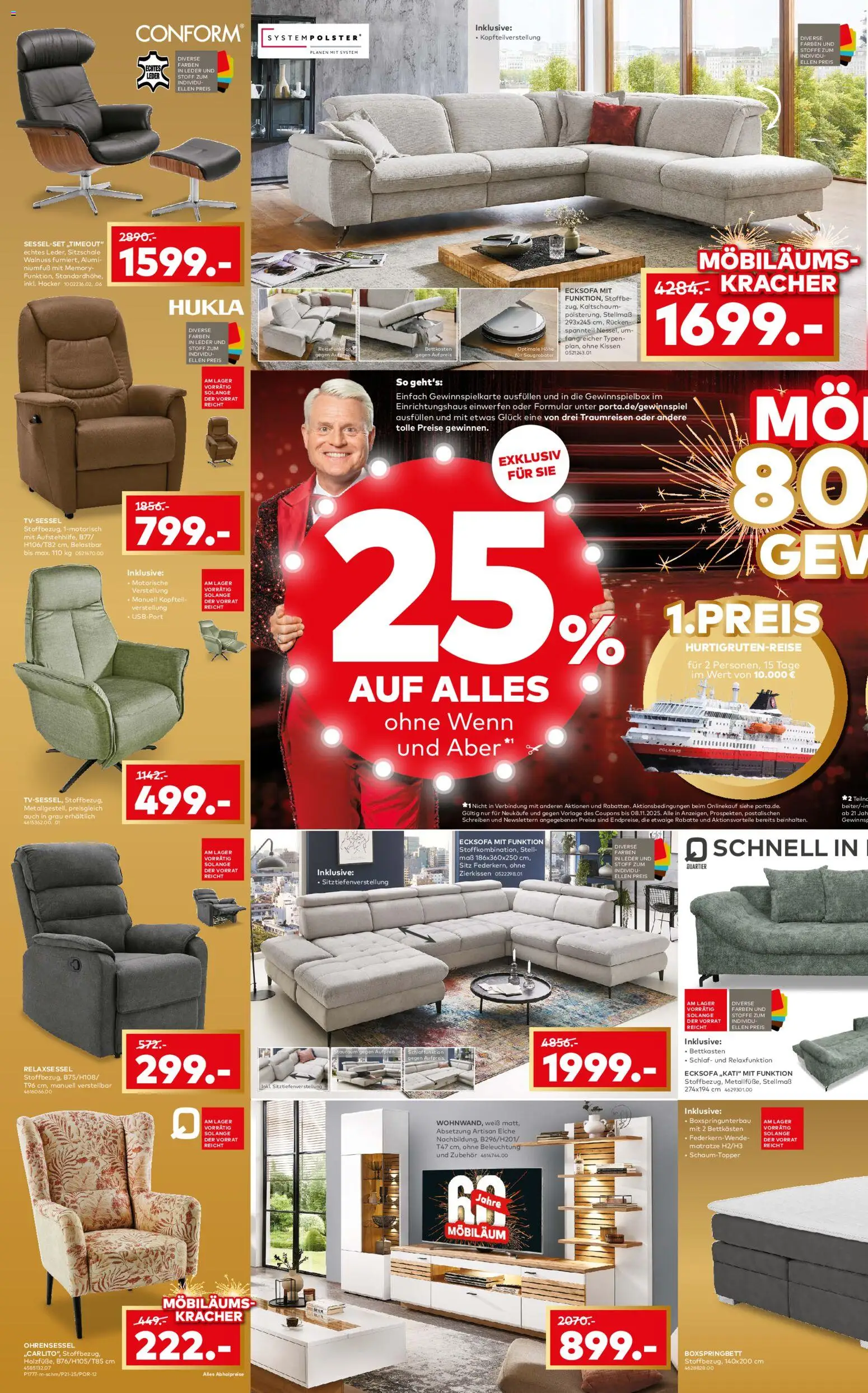 Porta! Möbiläum bei porta mit 25% auf ALLES, ohne Wenn und Aber - Aachen – gültig ab 03.11.2025 | Seite: 2 | Produkte: Hocker, Matratze, Kissen, Boxspringbett