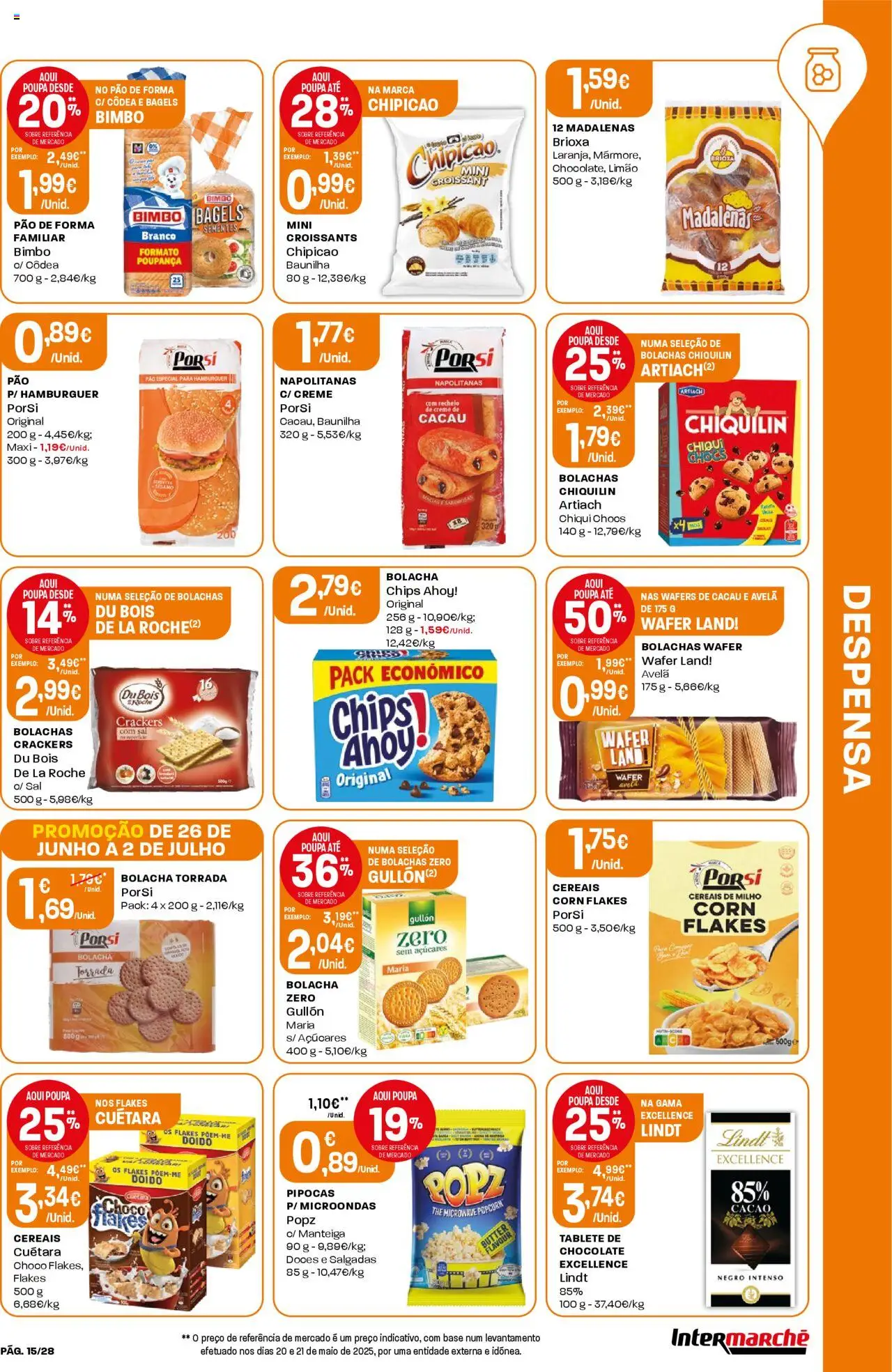 Intermarché folheto │ válido de 26.06.2025 | Página: 15 | Produtos: Pão de forma, Sal, Microondas, Cereais