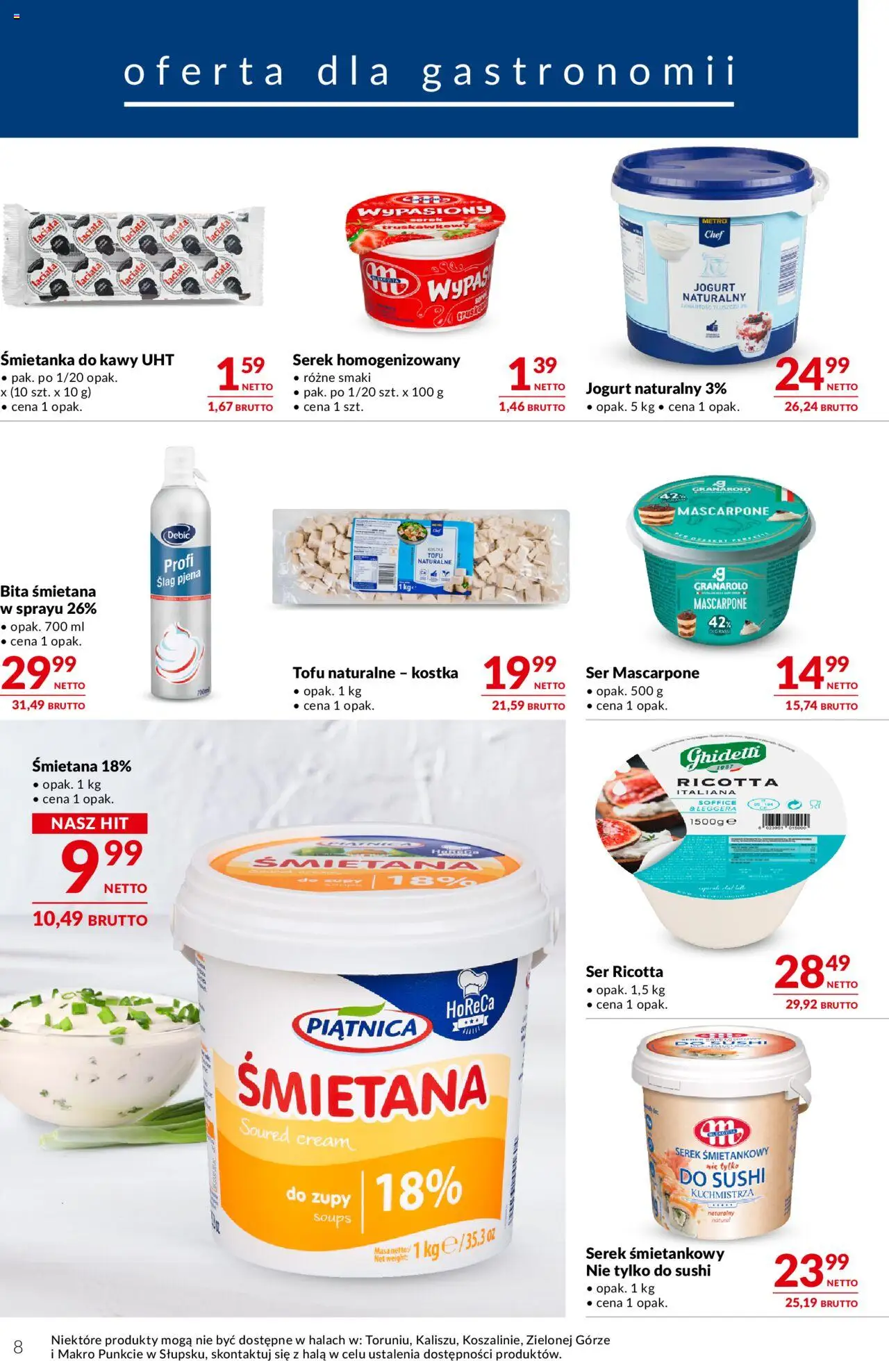 Makro Gazetka - Oferta dla gastronomii od 27.05.2025 | Strona: 8 | Produkty: Cream cheese, Tofu, Śmietana, Ser ricotta