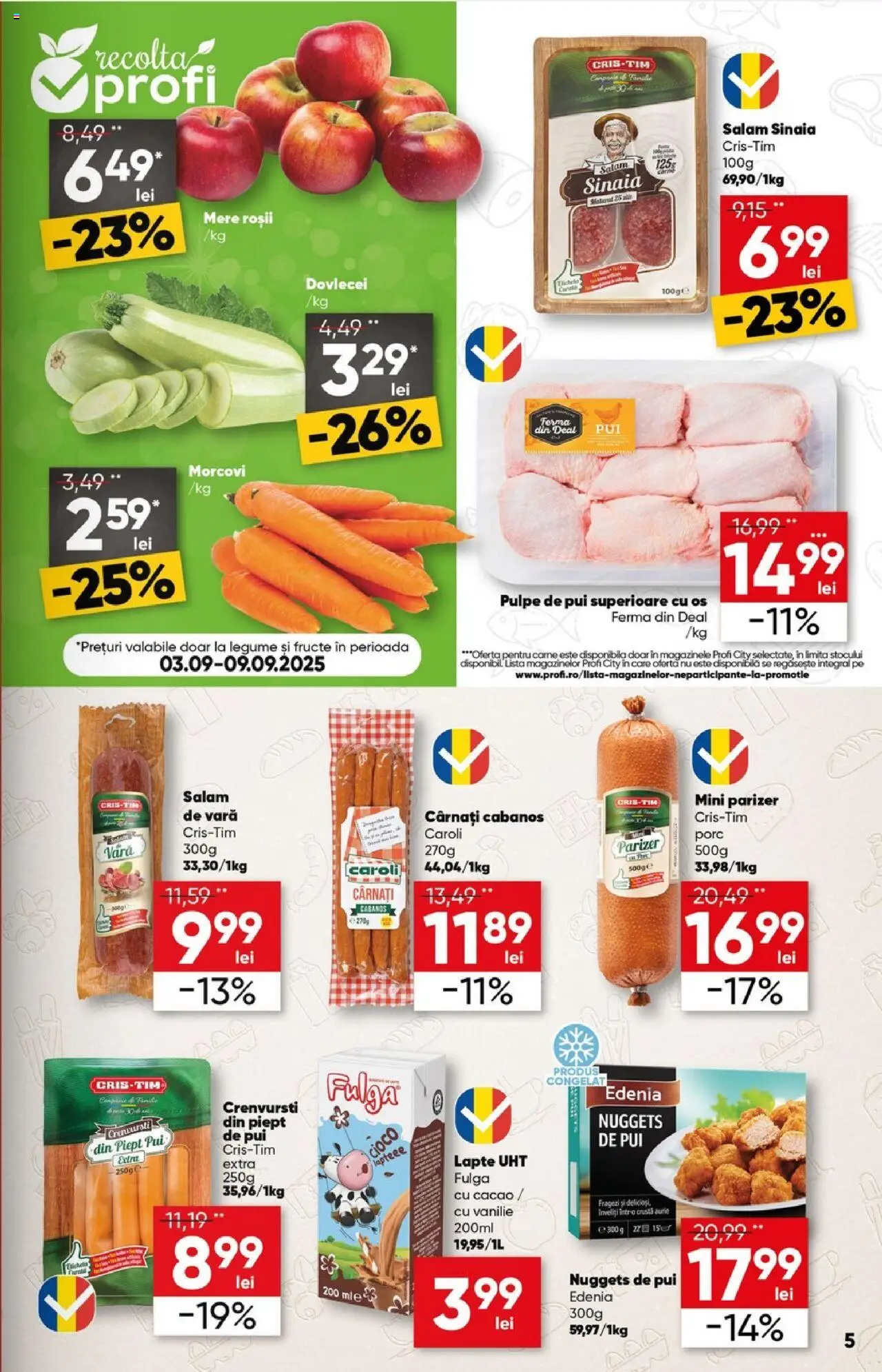 Catalog Profi City nou – valabil de la 03.09.2025 | Pagină: 5 | Produse: Salam, Roșii, Parizer, Legume