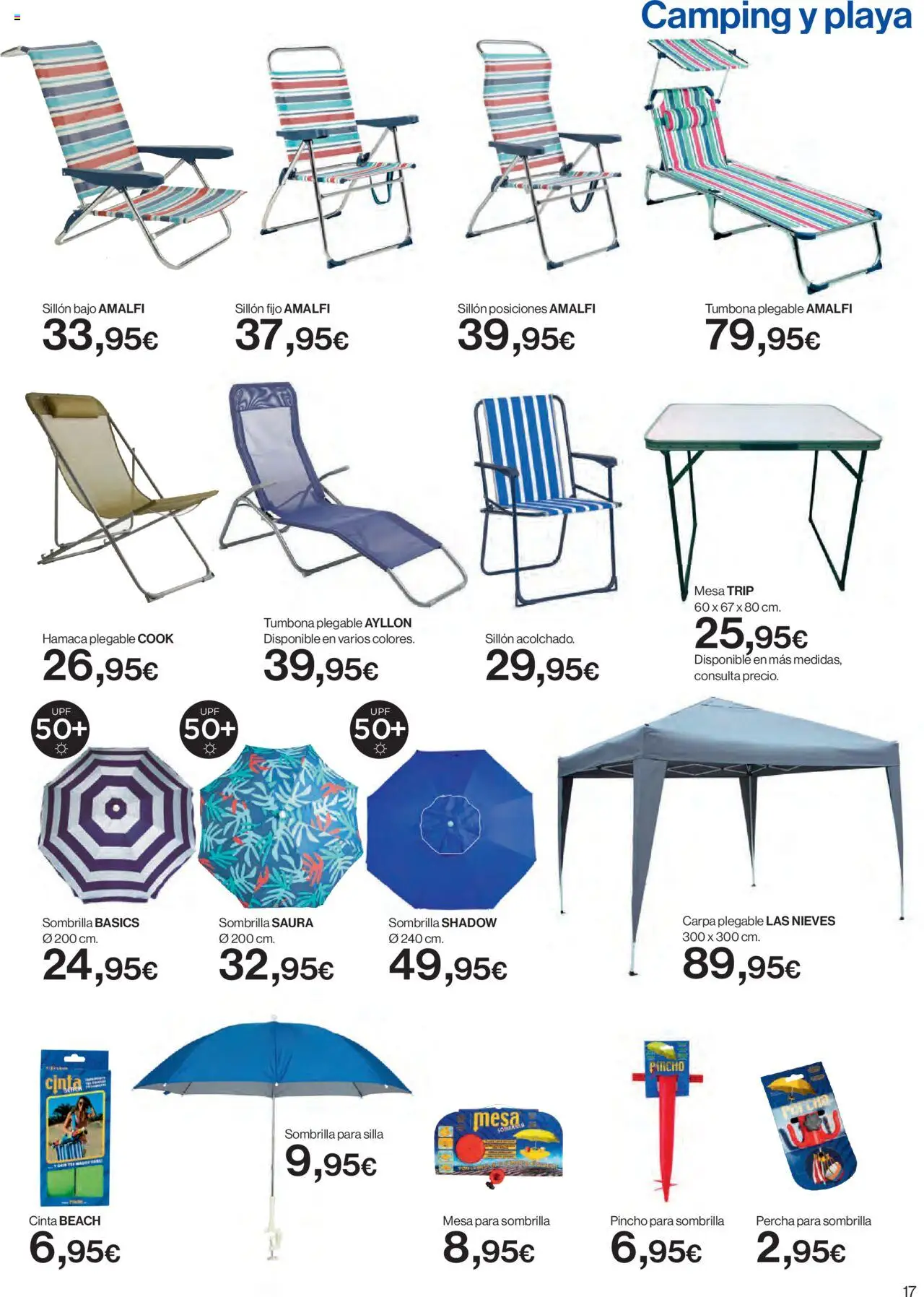 Hipercor catálogo │ válido desde el 05.05.2025 | Página: 17 | Productos: Sombrilla, Percha, Tumbona, Mesa