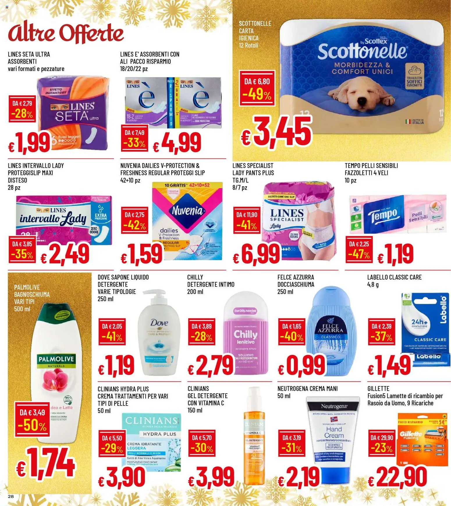 Volantino Famila del 15.12.2025 | Pagina: 28 | Prodotti: Rasoio, Carta igienica, Proteggi slip, Latte
