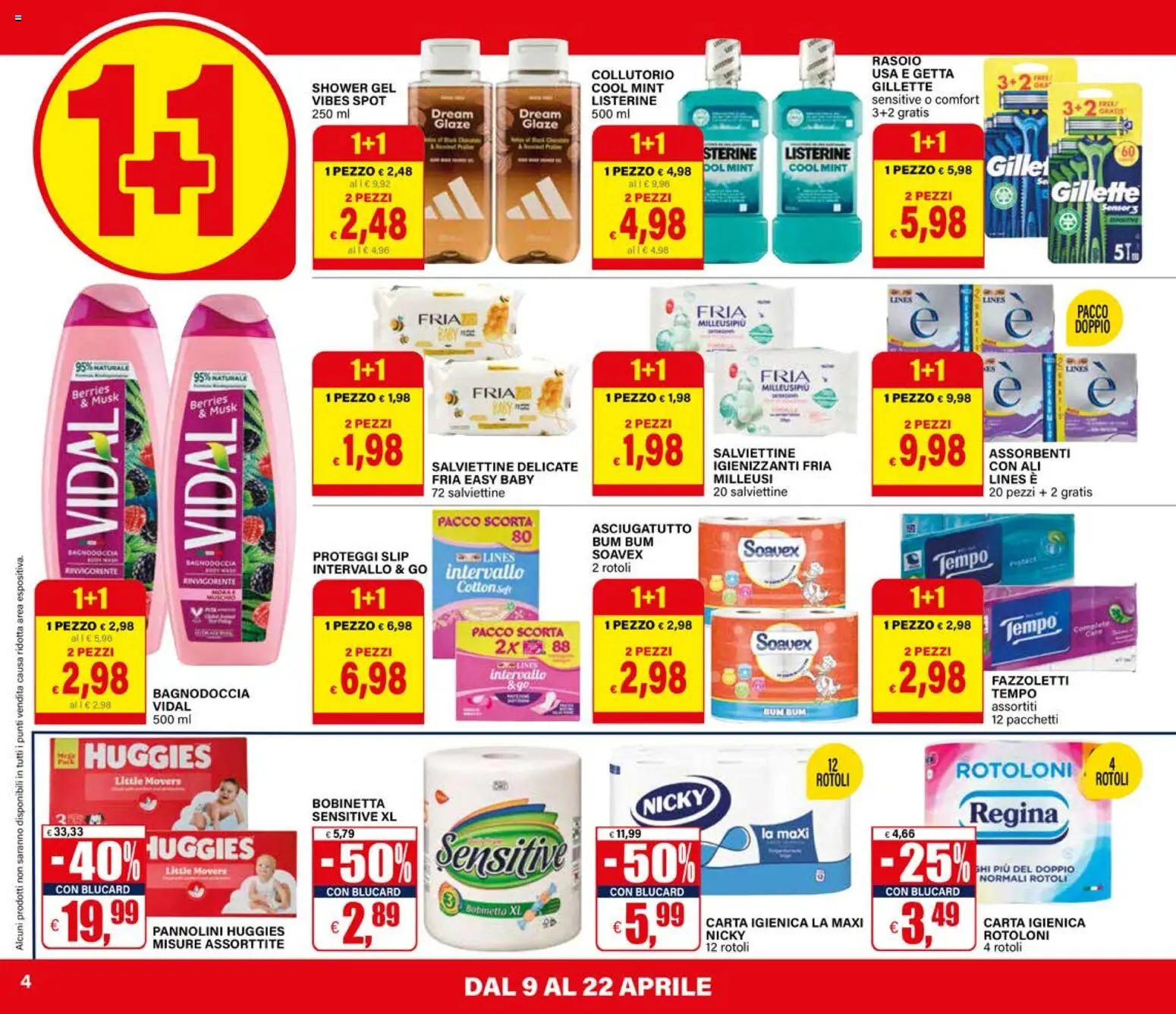 Volantino Il Gigante del 09.04.2026 | Pagina: 4 | Prodotti: Pannolini, Rasoio, Proteggi slip, Asciugatutto