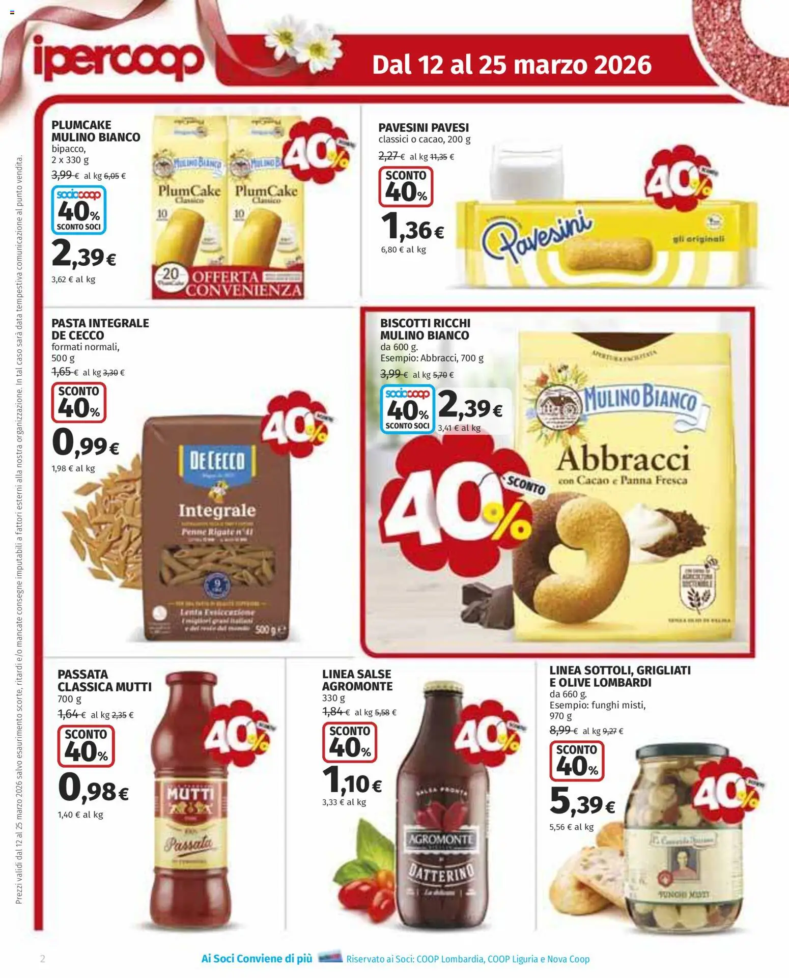 Volantino Ipercoop del 12.03.2026 | Pagina: 2 | Prodotti: Biscotti, Funghi, Data, Mutti