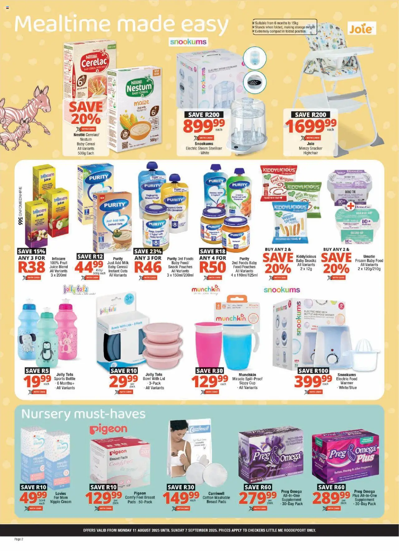 Checkers Gauteng - Little Me August Promotion │ valid from 11.08.2025 | Page: 2 | Products: Bowl, Pads, Water, Fruit