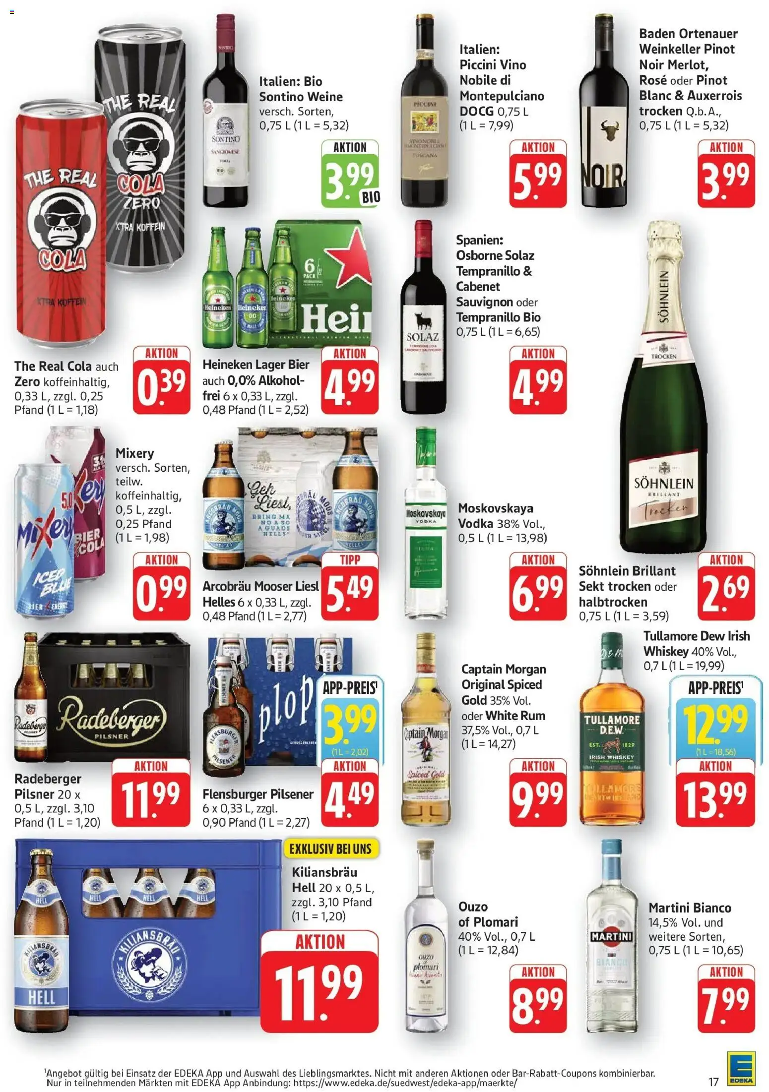 Edeka prospekt Walldorf	 – gültig ab 09.03.2026 | Seite: 17 | Produkte: Ouzo, Cola, Captain morgan, Radeberger pilsner